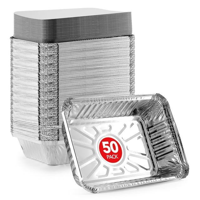 Stock Your Home Aluminum Pans with Lids (50-Pack) - 2 Lb Disposable Foil Takeout Containers