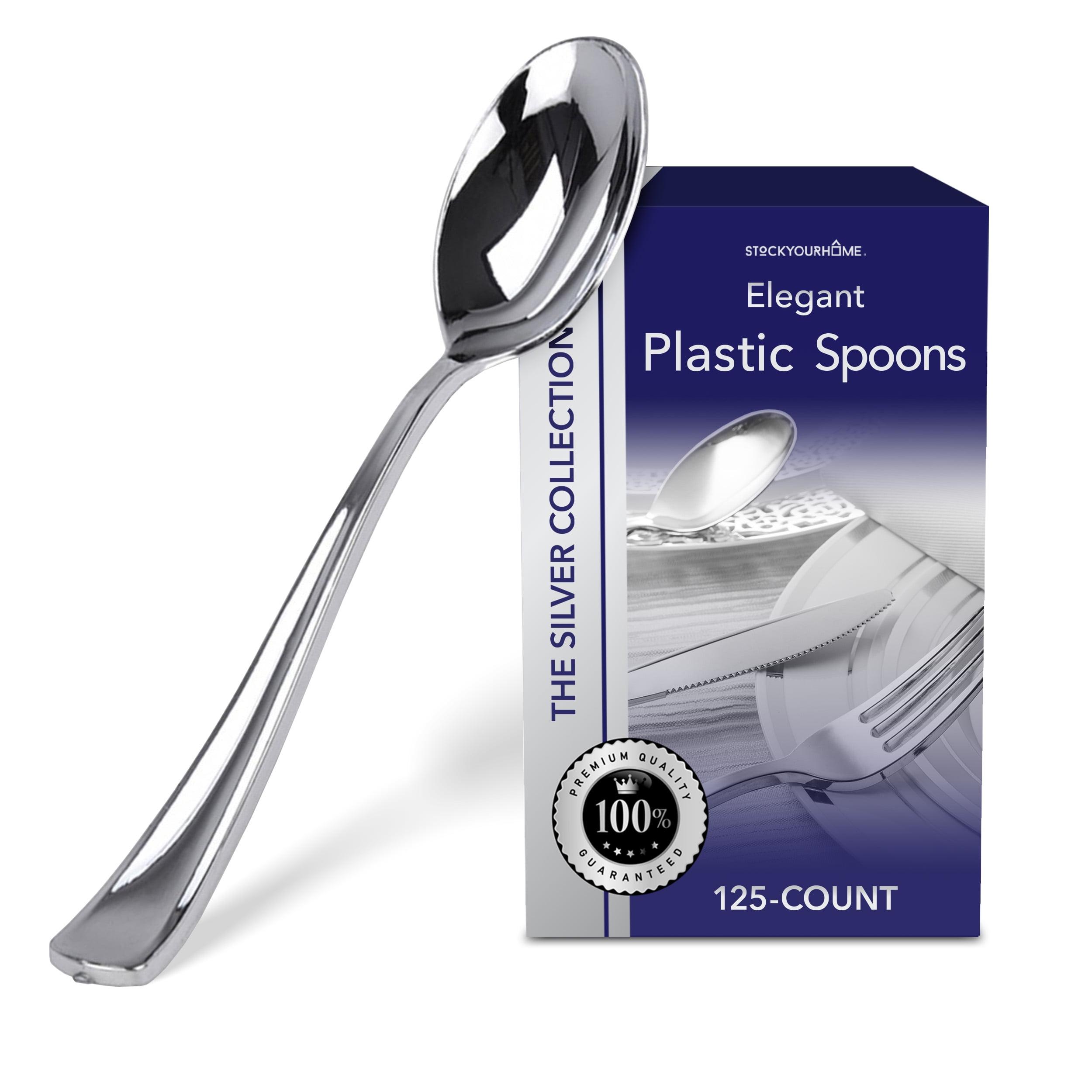 Elegant Silver Heavyweight Plastic Spoons, 125 Count