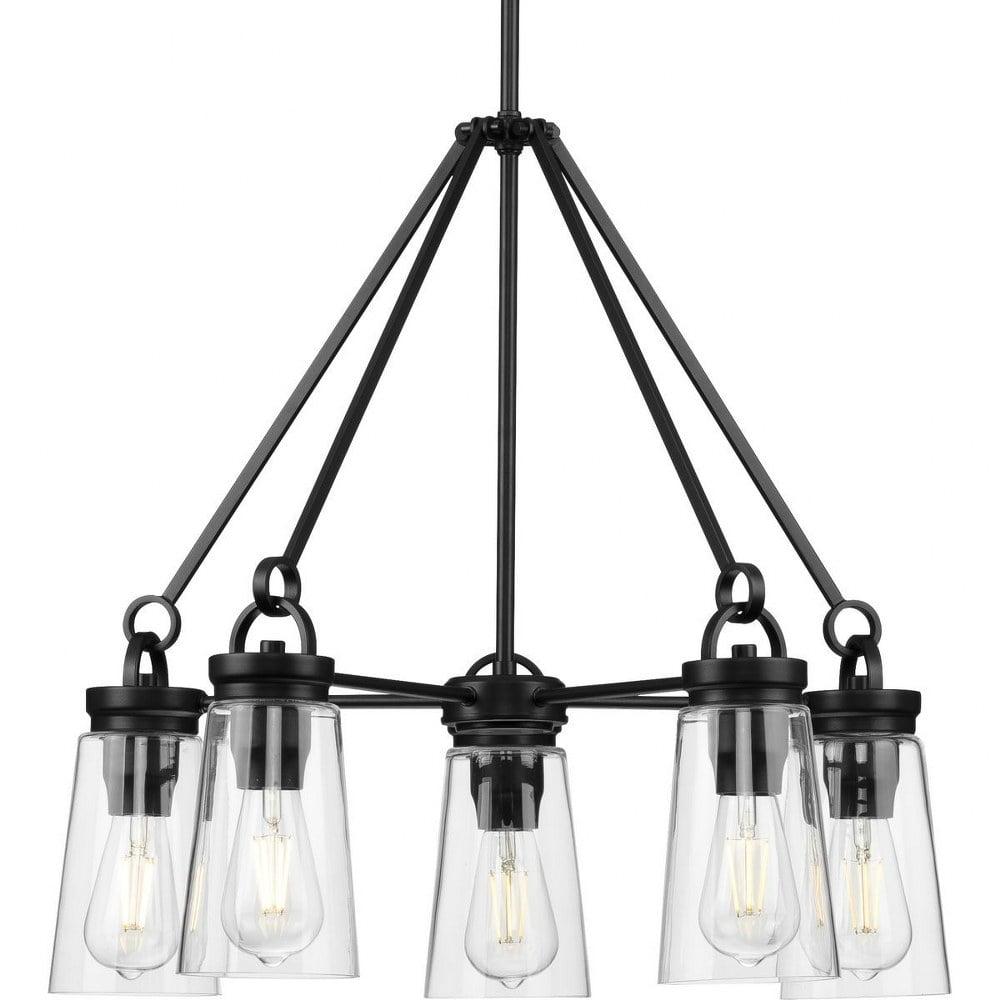 Progress Lighting Stockbrace 5-Light Farmhouse Chandelier, Matte Black, Clear Glass Shade