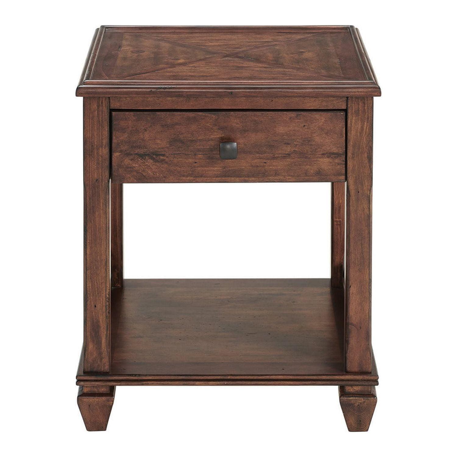 21" Bridgton Square Wood End Table with Drawer Cherry - Alaterre Furniture