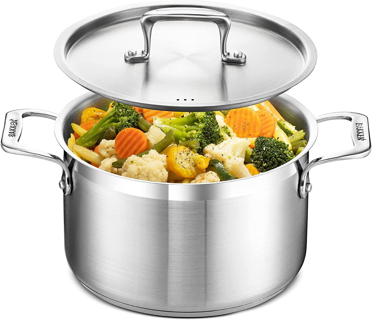 Bakken- Swiss Stockpot Brushed Stainless Steel Induction Pot with Lid and Riveted Handles