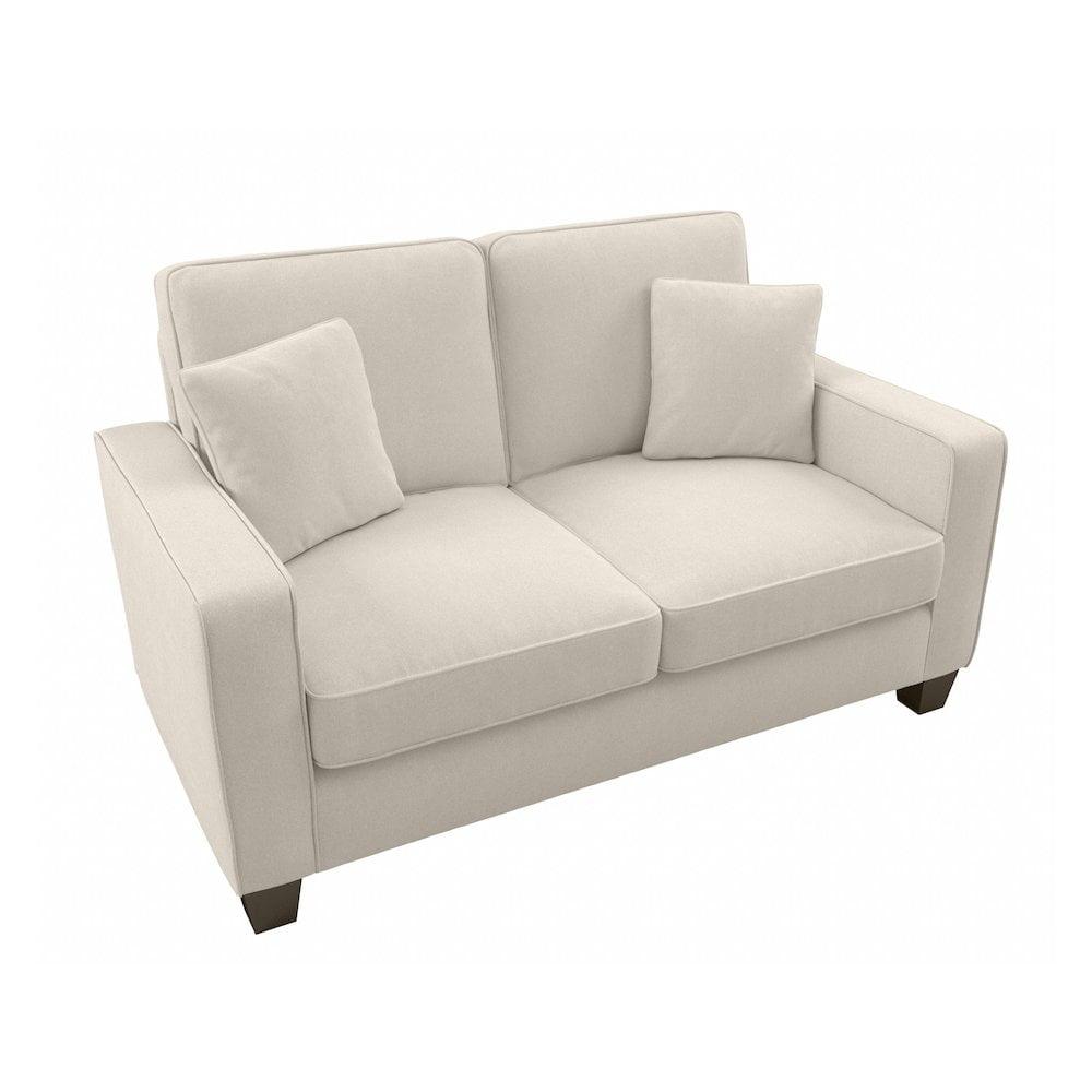 Stockton 61W Small Living Room Loveseat in Cream Herringbone Fabric