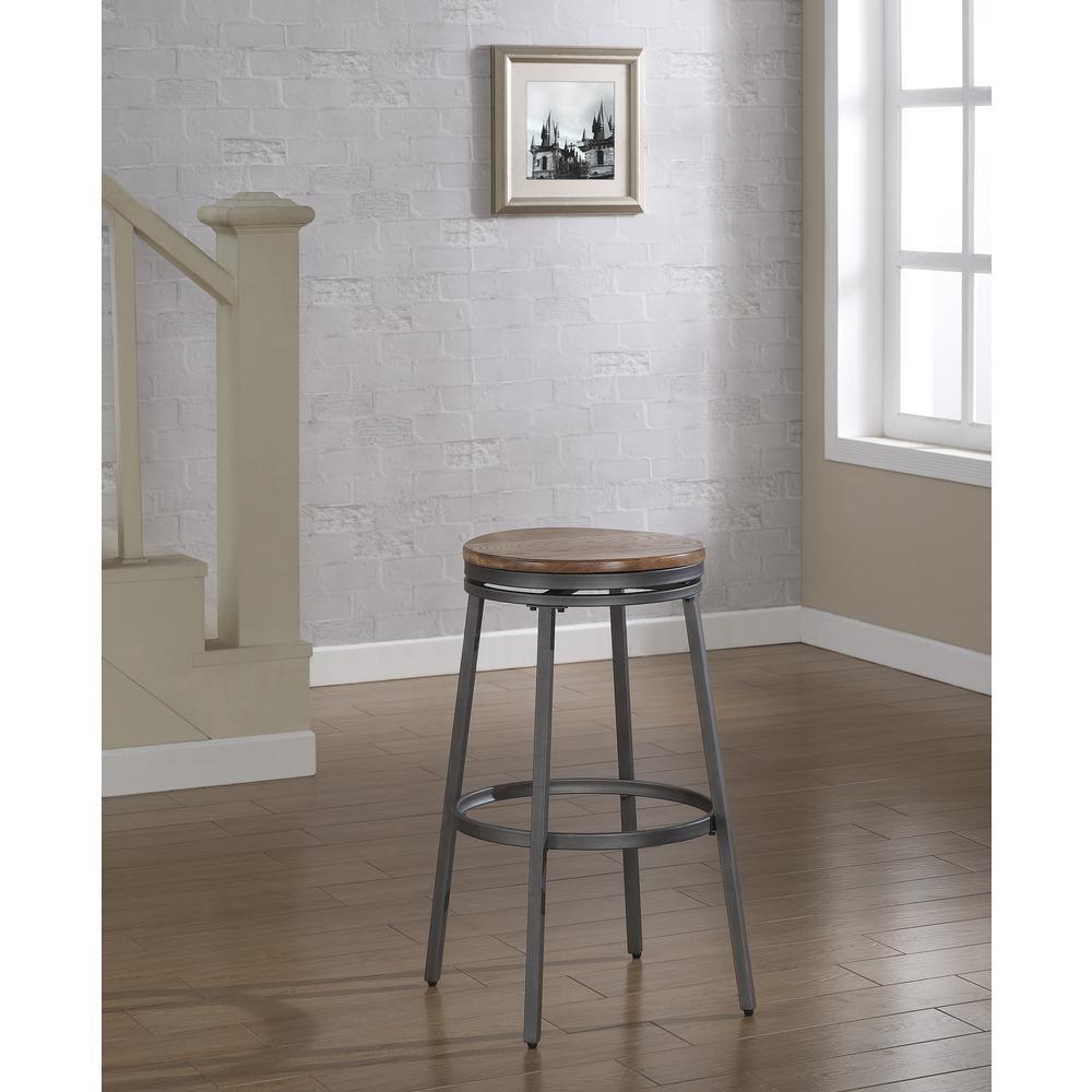 Stockton 25" Backless Metal Swivel Stool - Slate Grey - Golden Oak Seat