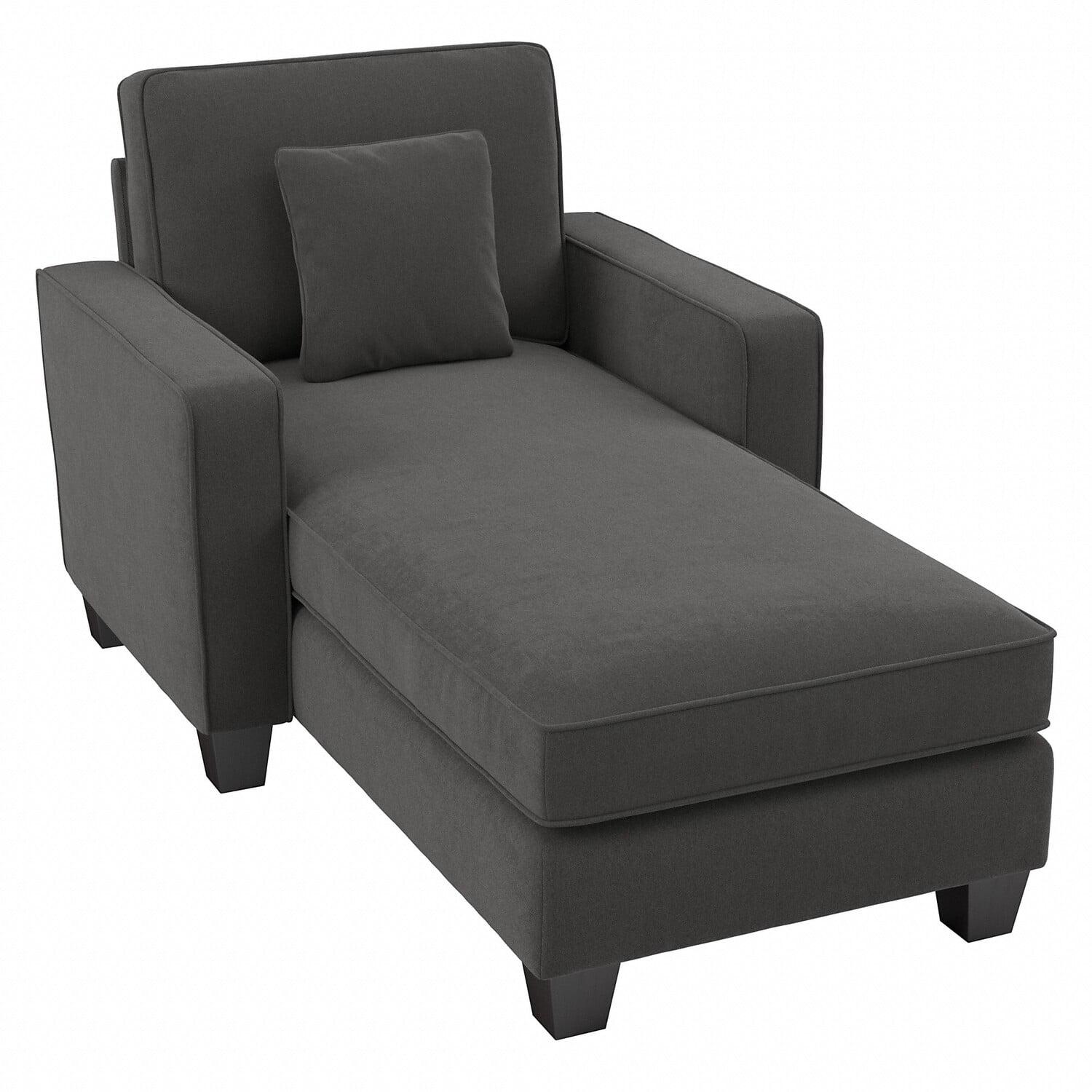 Charcoal Gray Herringbone Microfiber Chaise Lounge with Arms