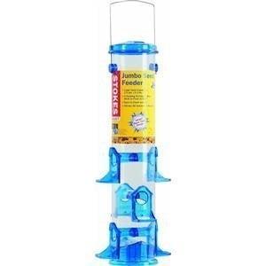 Large Blue Plastic Hanging Tube Bird Feeder with 6 Ports