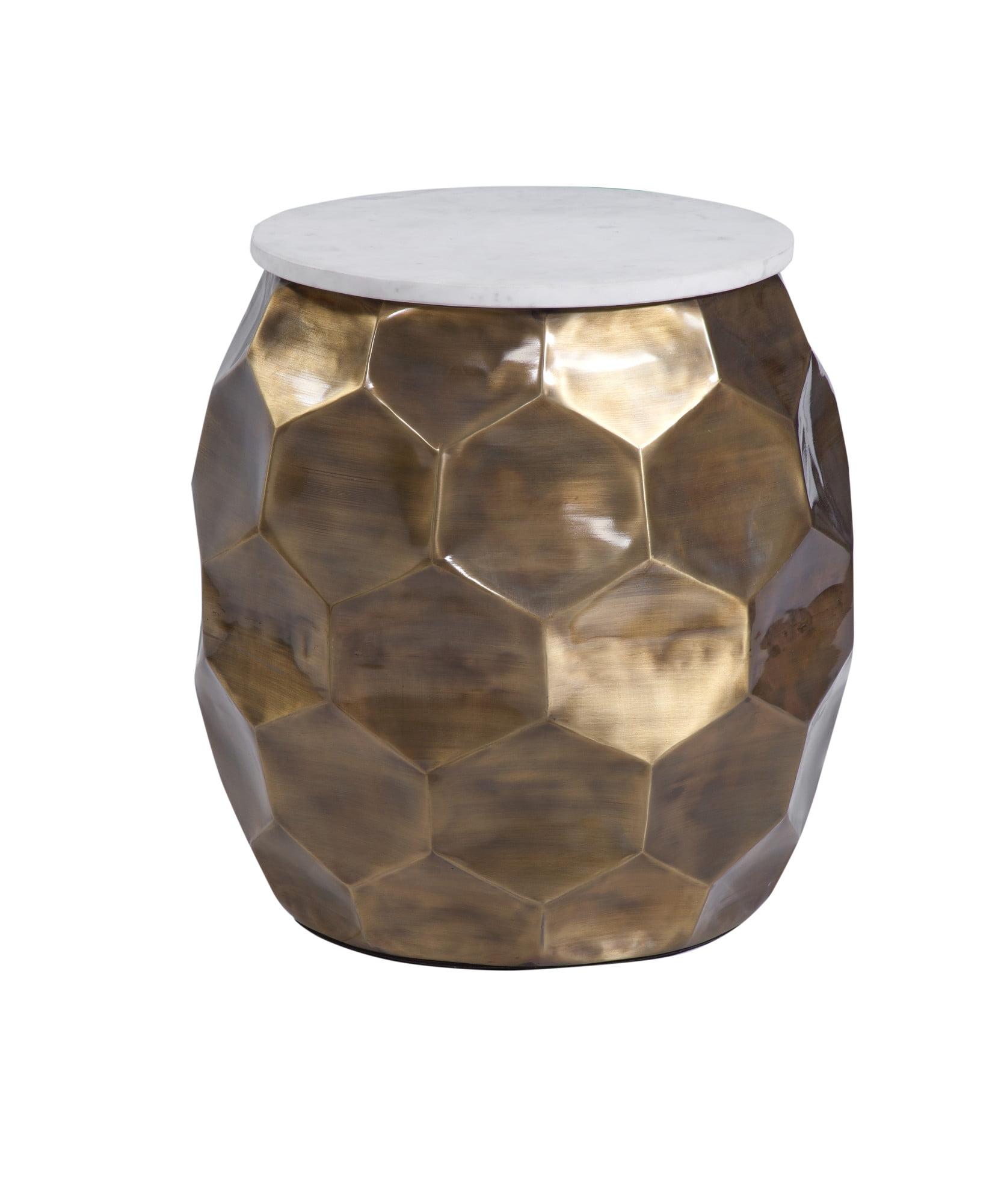 Stomp Round End Table Brass and Marble - Steve Silver Co.: Modern Accent Table, Iron Frame, White Marble Top