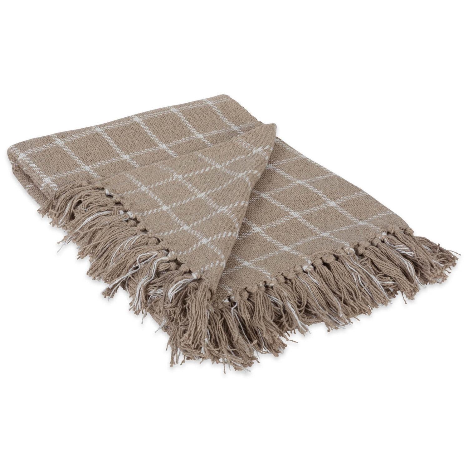 50"x60" Checked Plaid Throw Blanket Stone - Design Imports: Cotton, Hypoallergenic, Machine Washable