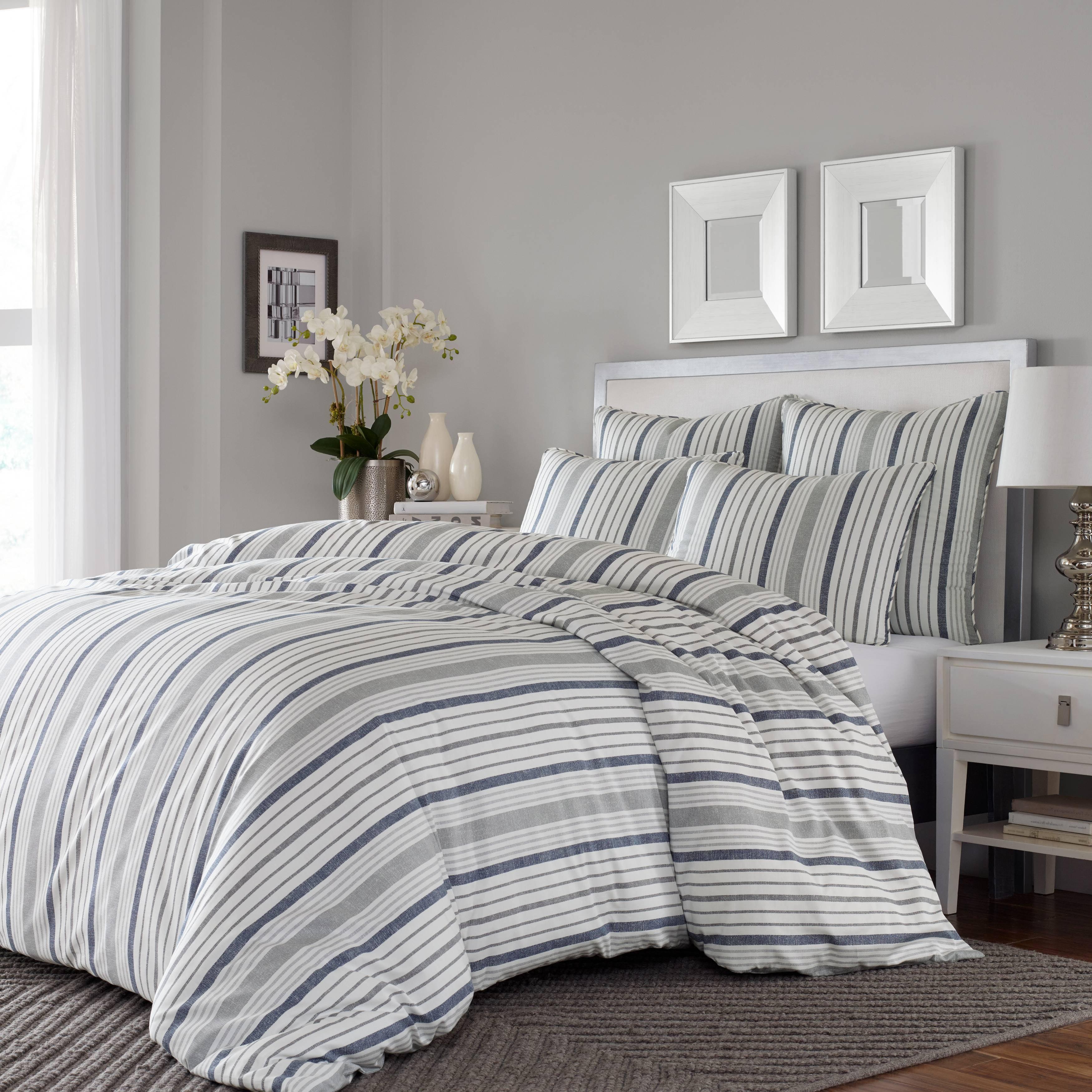 Slate Blue & Gray Reversible Cotton Comforter Set - Full/Queen