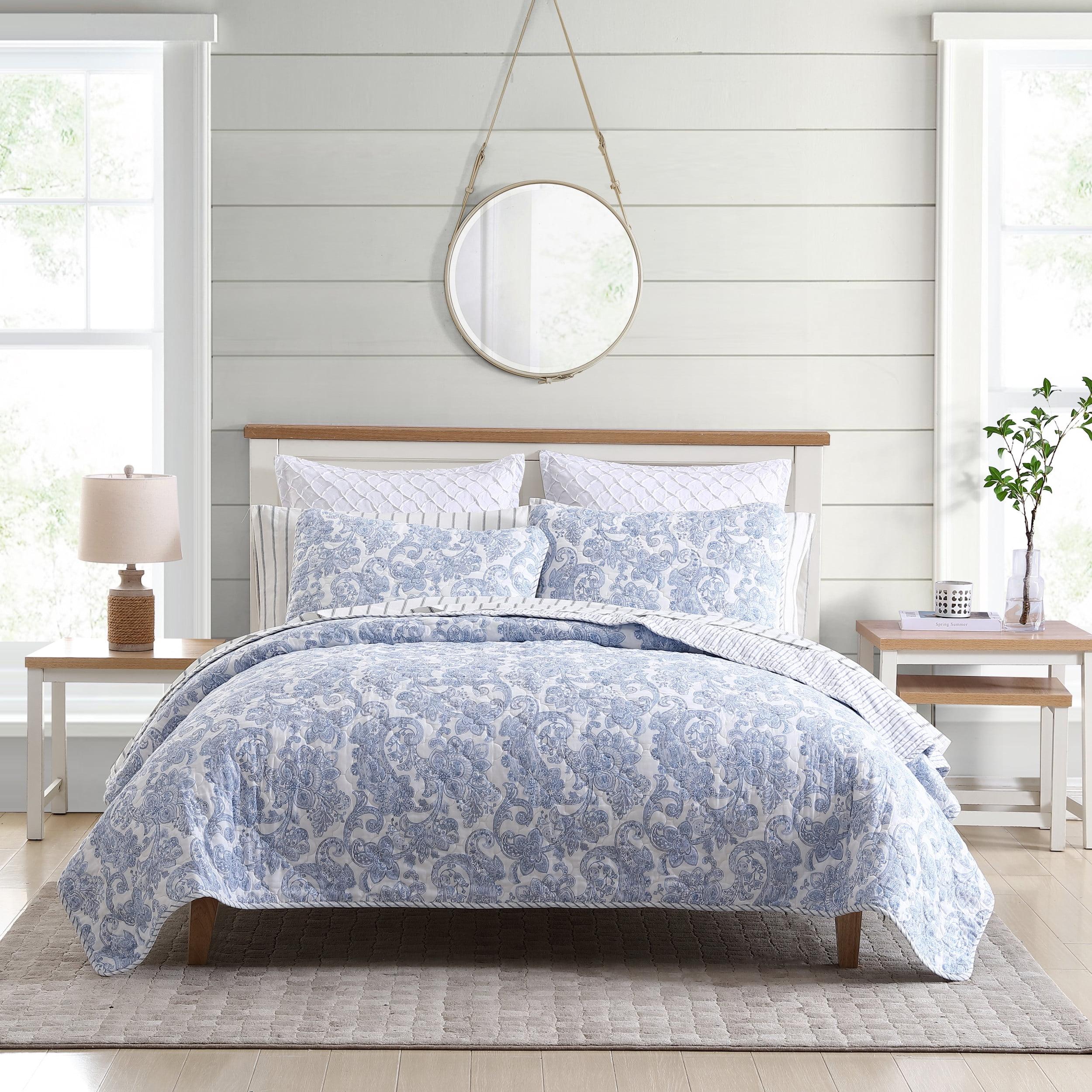 Paisley Blue Full Quilt Set with Reversible Cotton Design