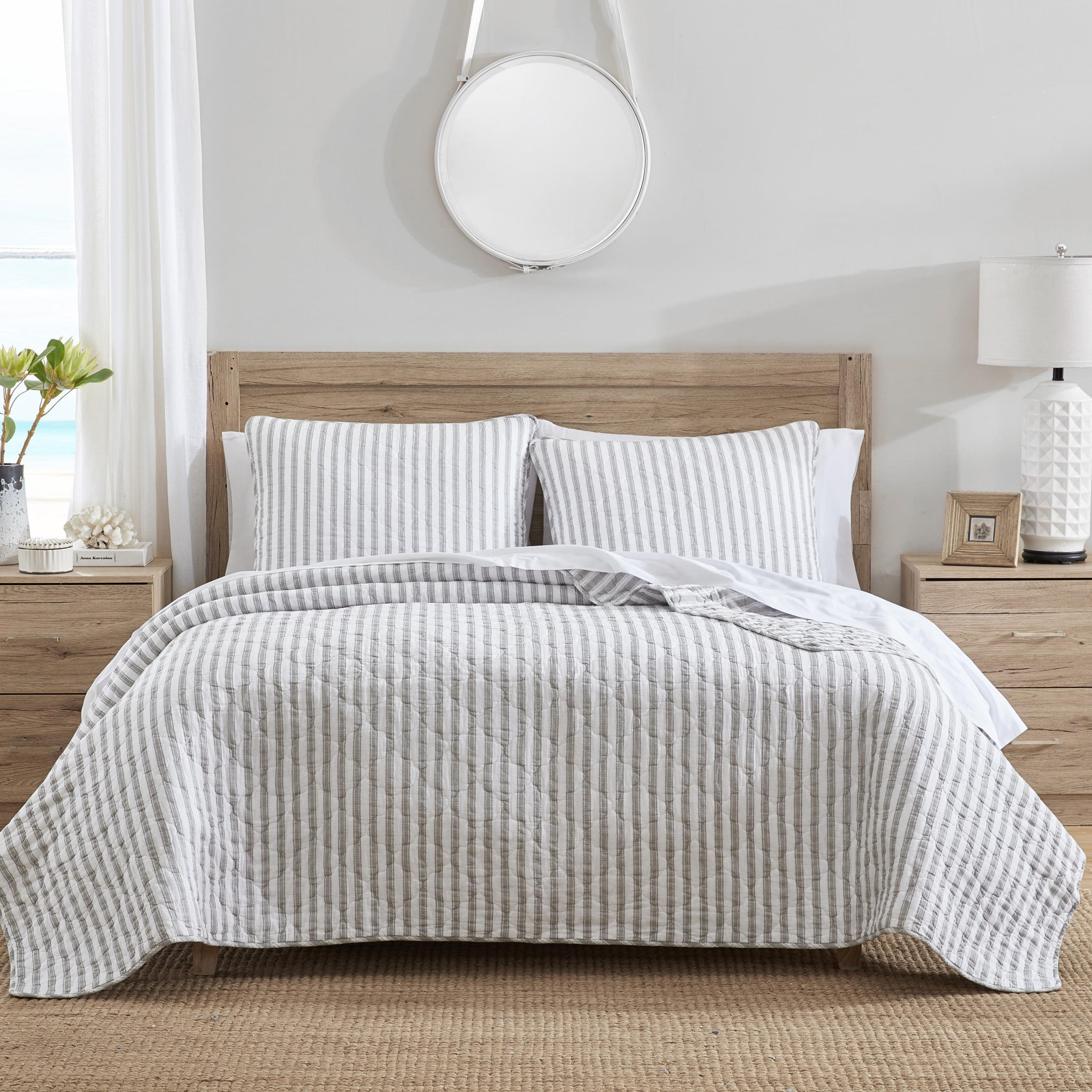 Full/Queen Willow Way Ticking Stripe Quilt & Sham Set Gray - Stone Cottage