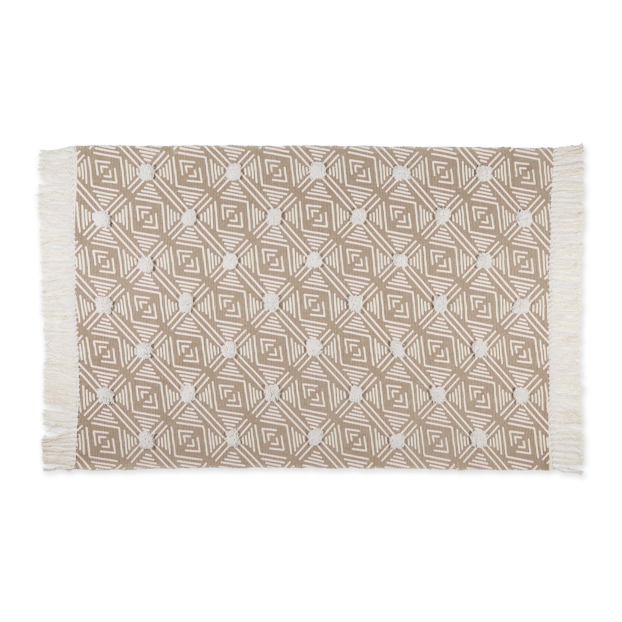 Diamond Stone Off-White Hand-Loomed Cotton Shag Rug 4x6 ft