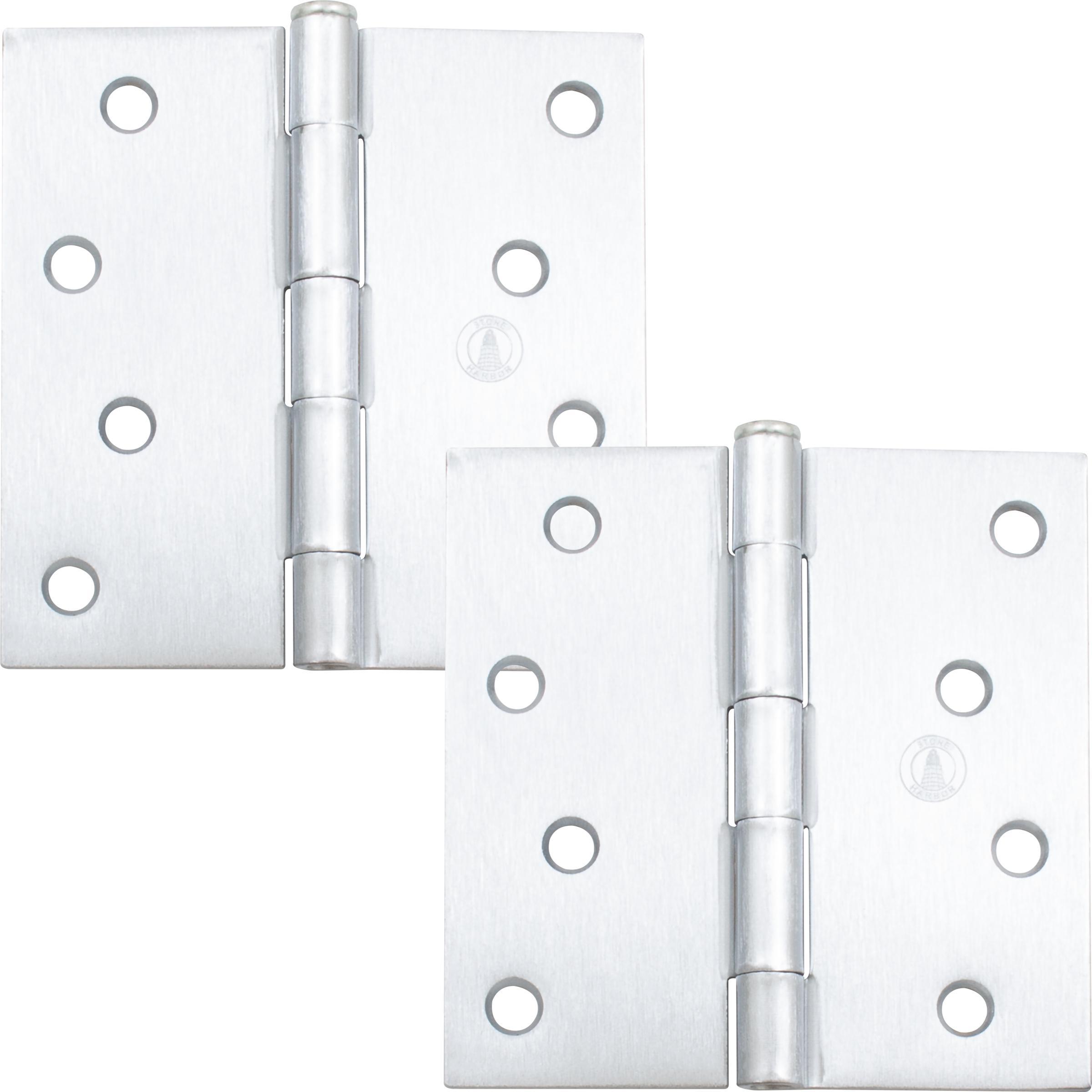 Stone Harbor Hardware 4" Door Hinges, Square Corner, Satin Chrome, 2-Pack