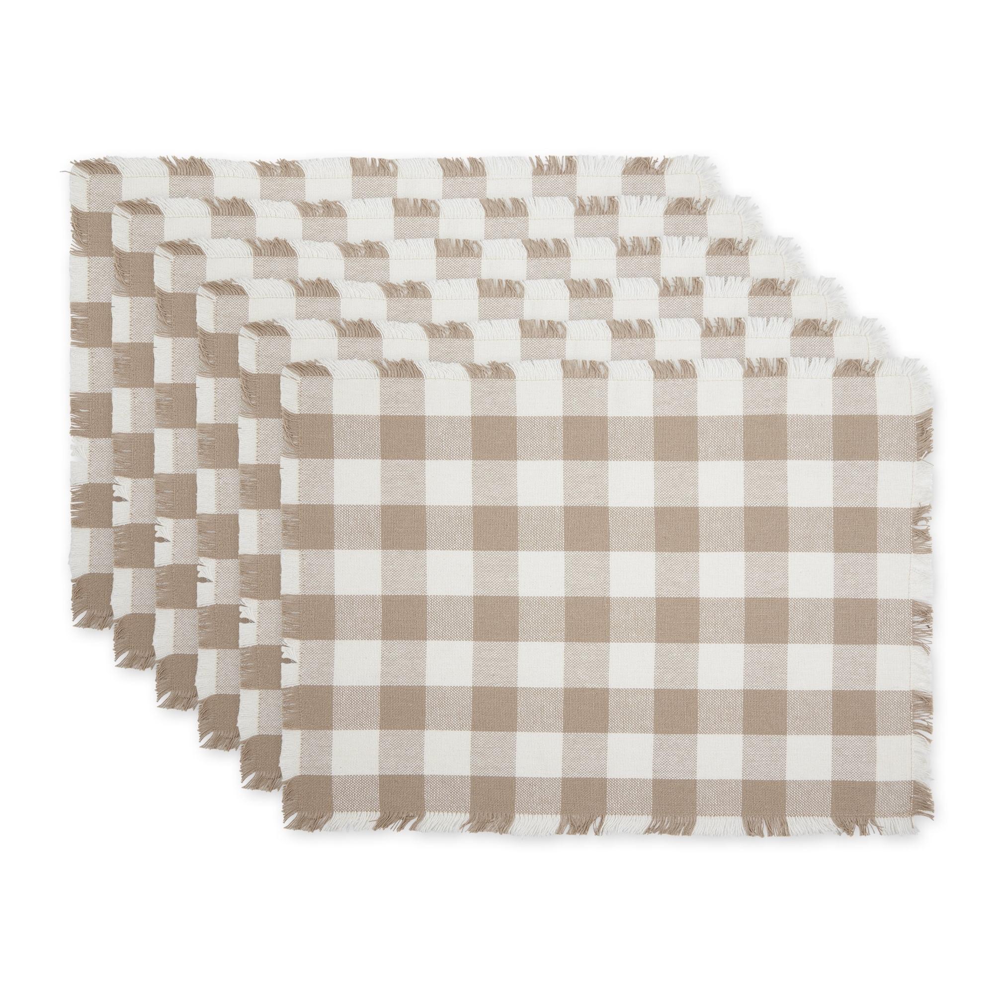 Stone Heavyweight Check Fringed Placemat (Set of 6)