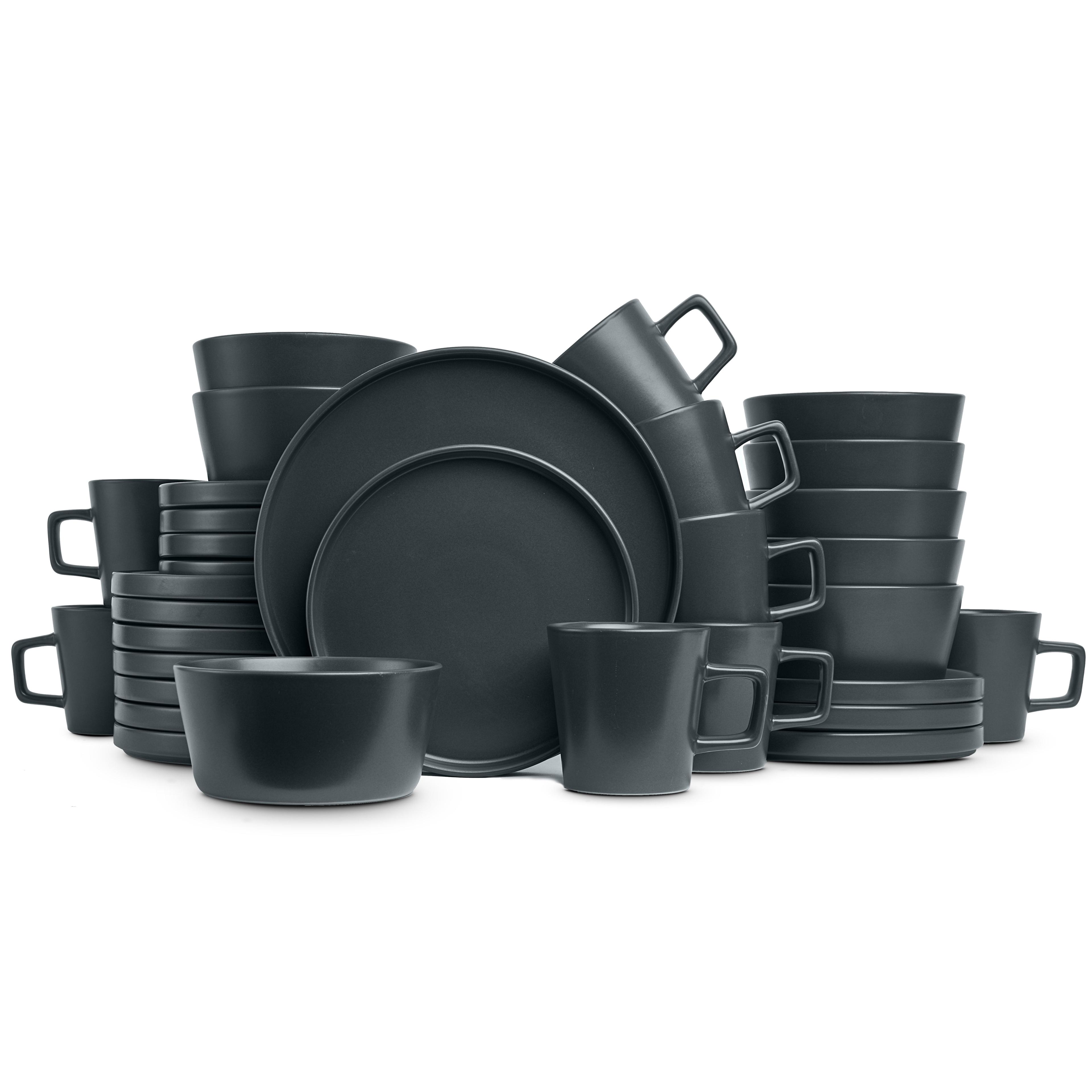 Gray Matte Ceramic 32-Piece Dinnerware Set, Service for 8