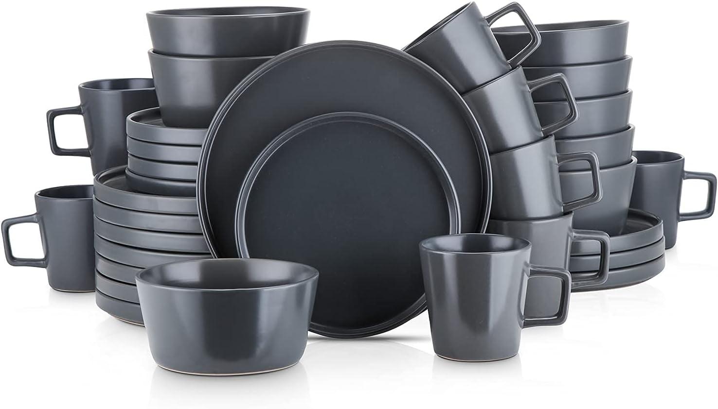 Gray Matte Ceramic 32-Piece Dinnerware Set, Service for 8