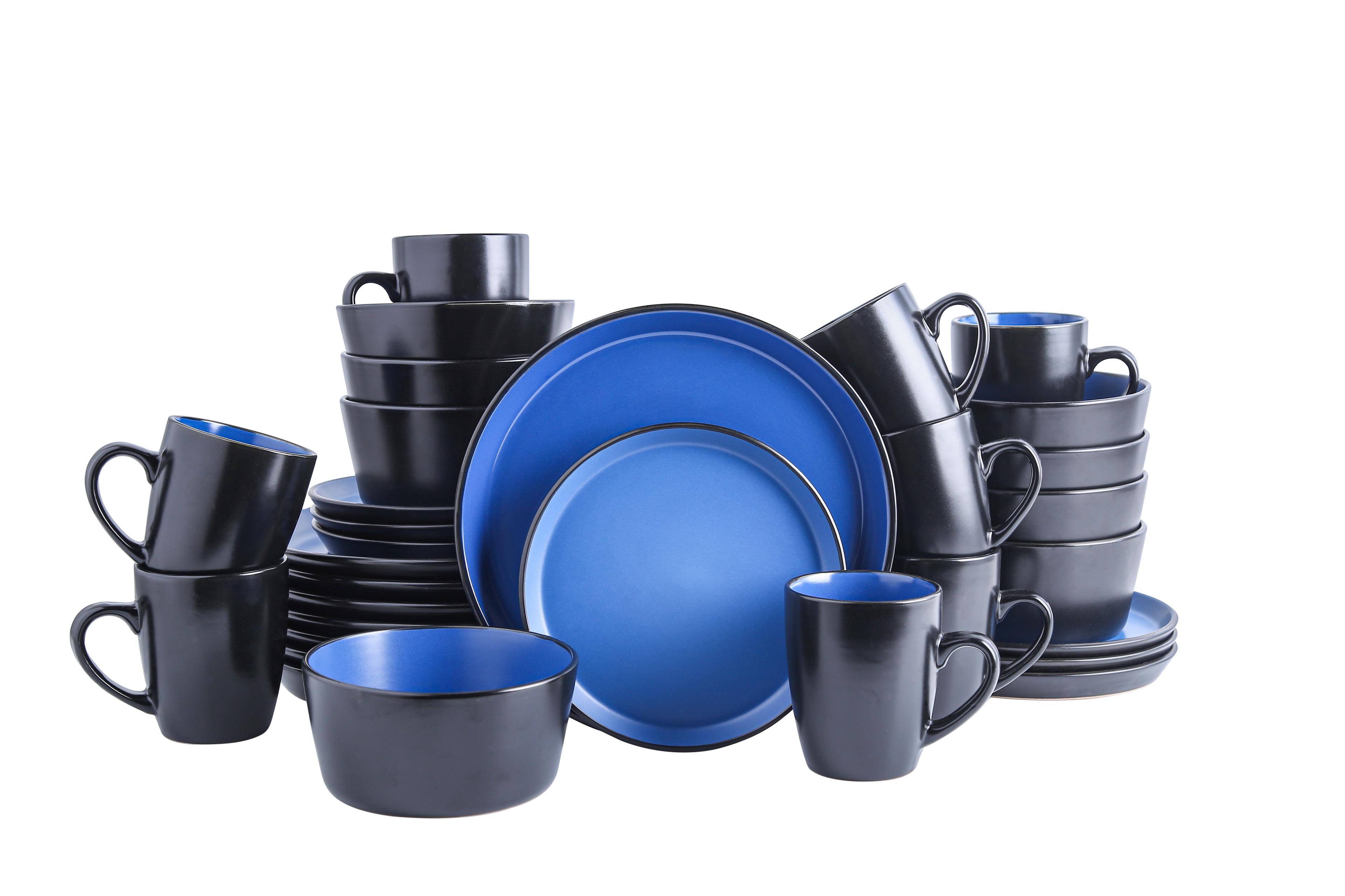 Blue and Black Ceramic 32-Piece Dinnerware Set, Service for 8