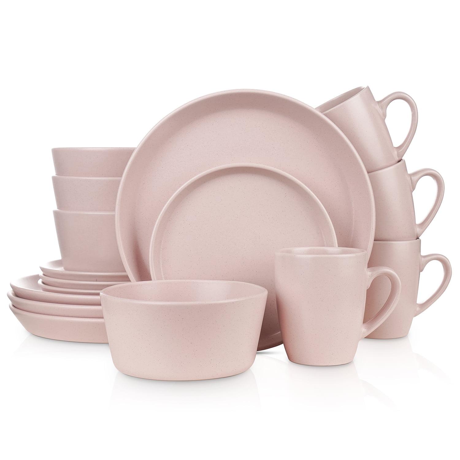 Pink and White Glazed Porcelain 16-Piece Dinnerware Set