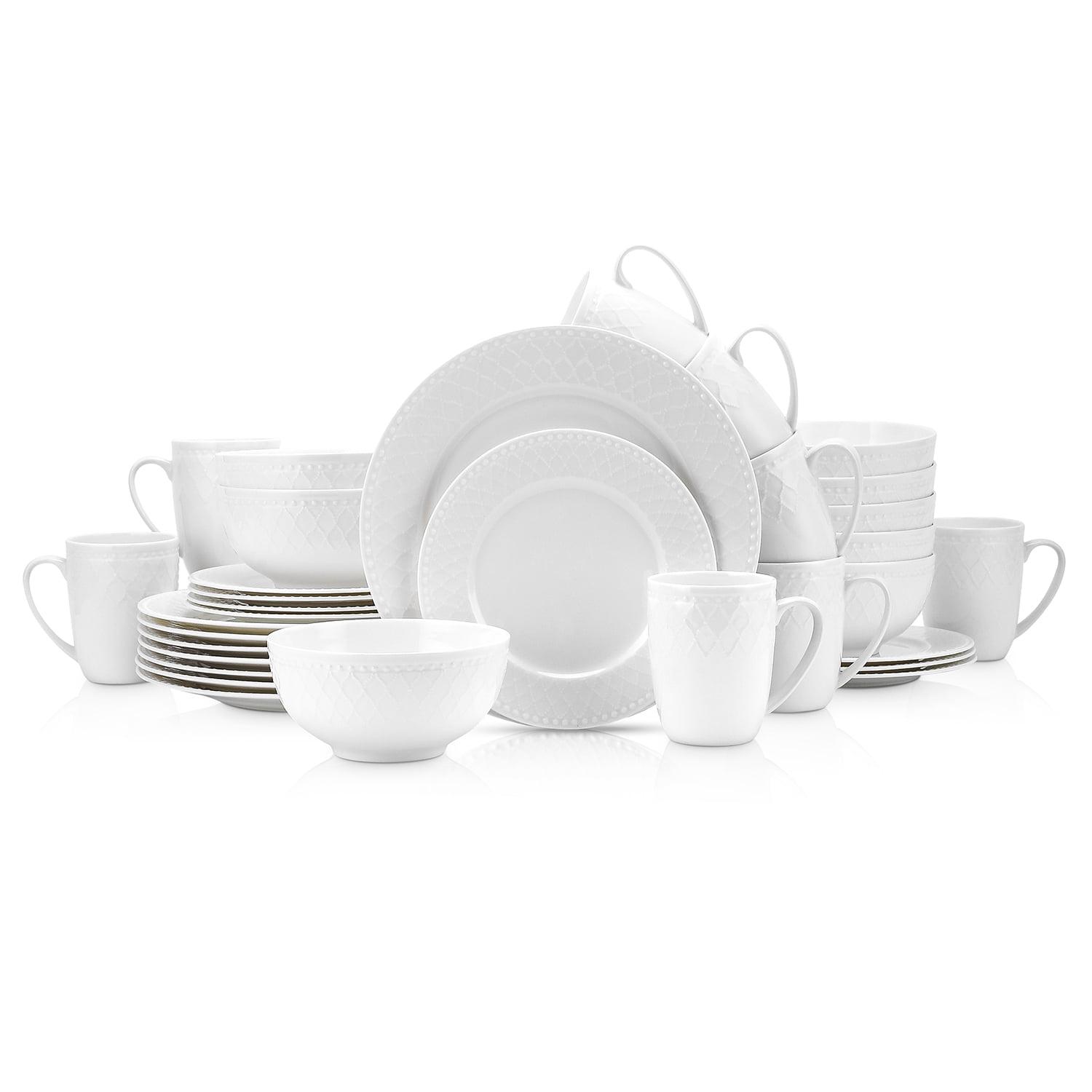 White Porcelain Beaded 32-Piece Dinnerware Set, Service for 8