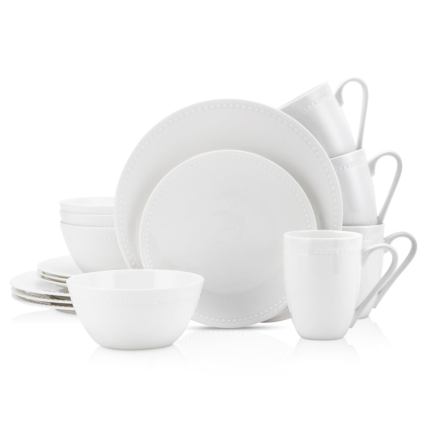 White Porcelain 16-Piece Dinnerware Set with Embossed Design