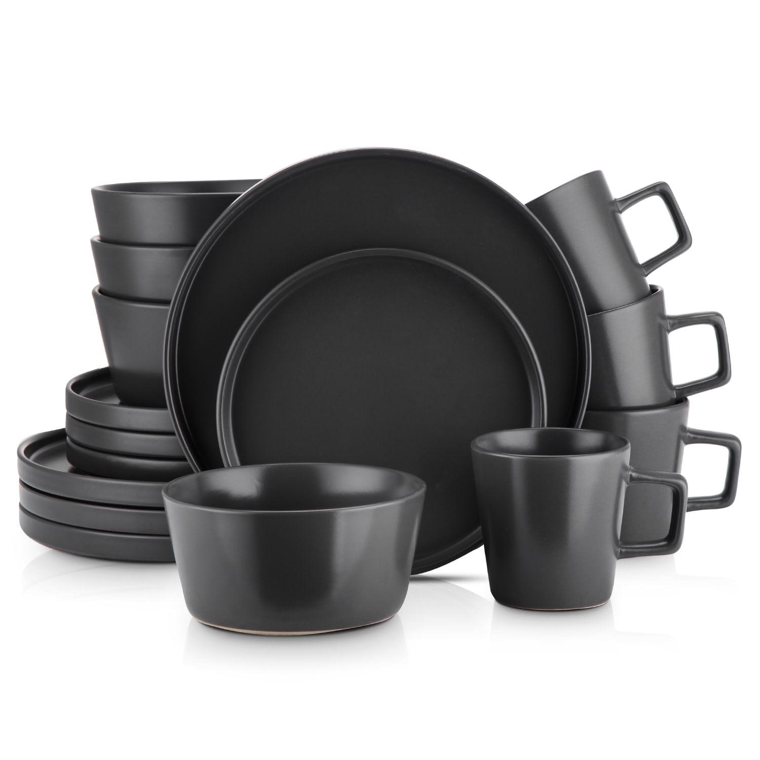 Matte Black Porcelain 16-Piece Outdoor Dinnerware Set