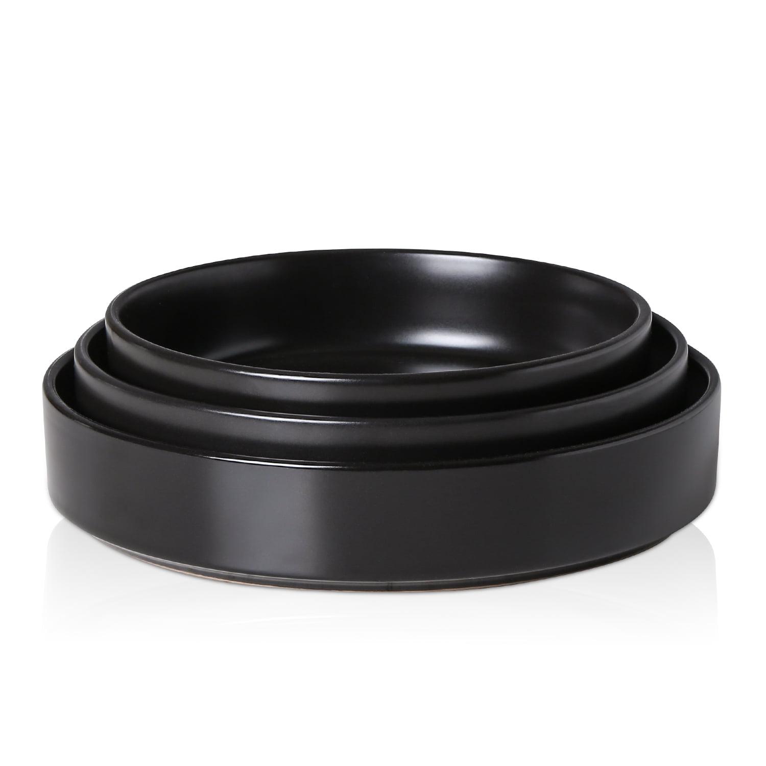 Black Ceramic 3-Piece Serving Bowl Set