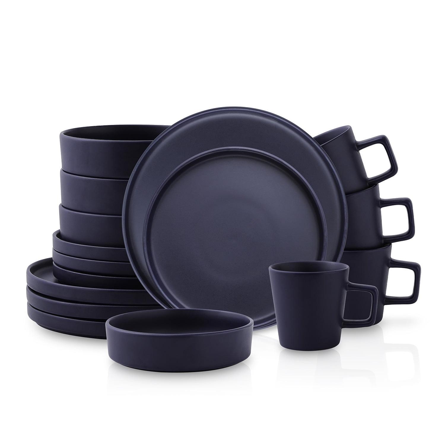 Stone Lain Cleo 16-Piece Stoneware Dinnerware Set, Service for 4, Dark Blue