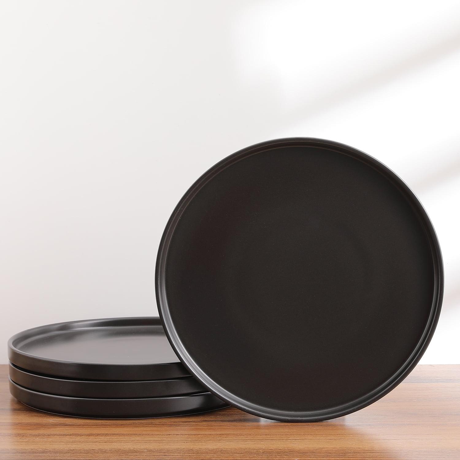 Stone Lain Coupe Stoneware Set of 4, Dinner Plates, Black Matte