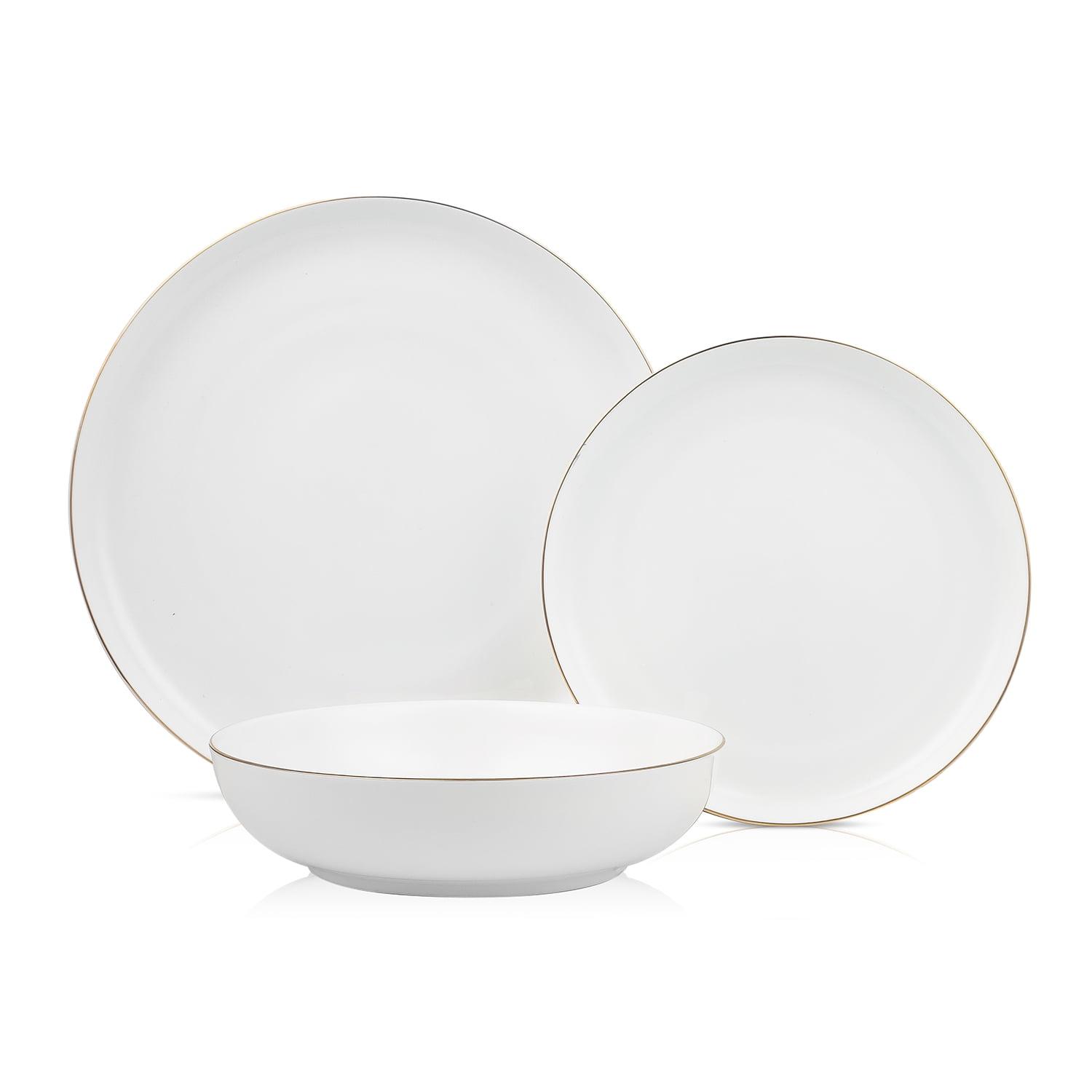 Gabrielle 24-Piece White and Gold Bone China Dinnerware Set