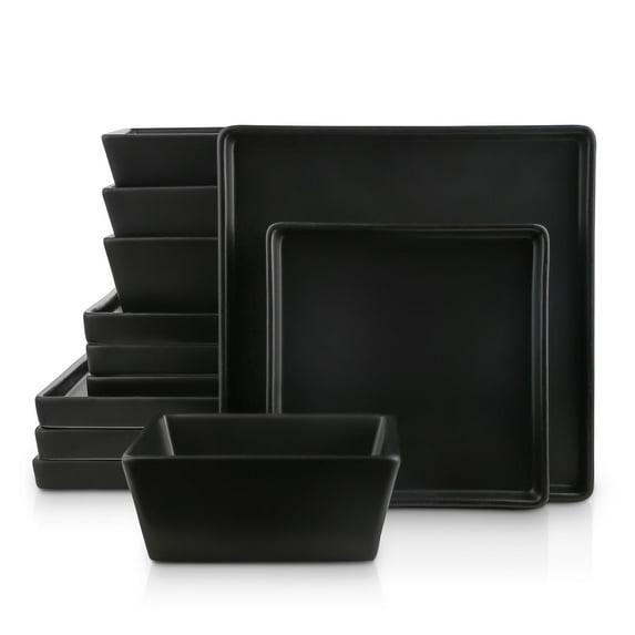 Stone Lain Grace 12-Piece Stoneware Dinnerware Set, Service for 4, Black