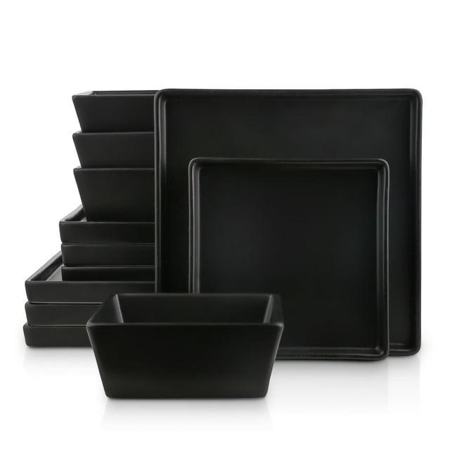 Stone Lain Grace 12-Piece Stoneware Dinnerware Set, Service for 4, Black