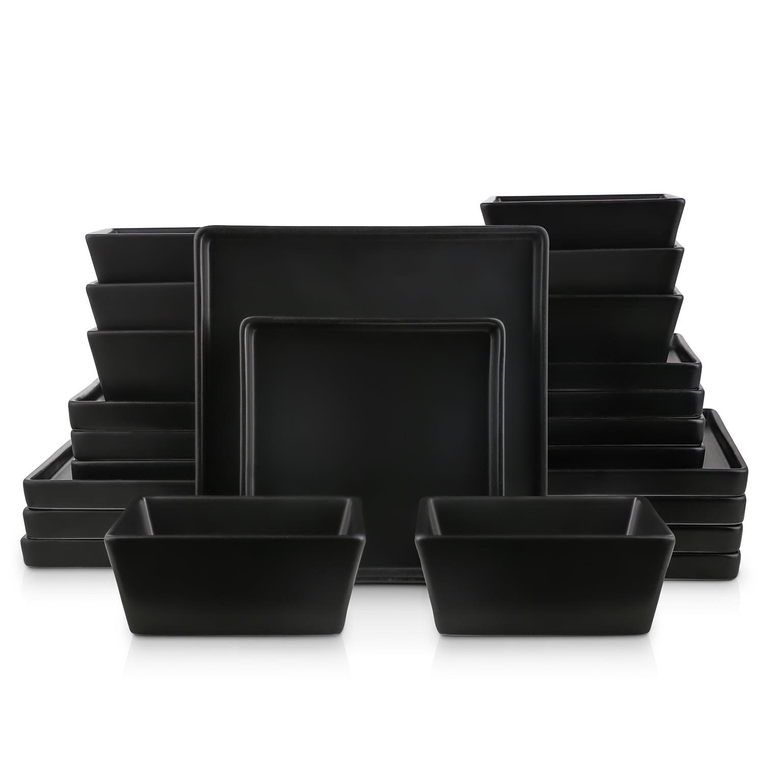 Black Matte Square Ceramic Salad Plates, Service for 8