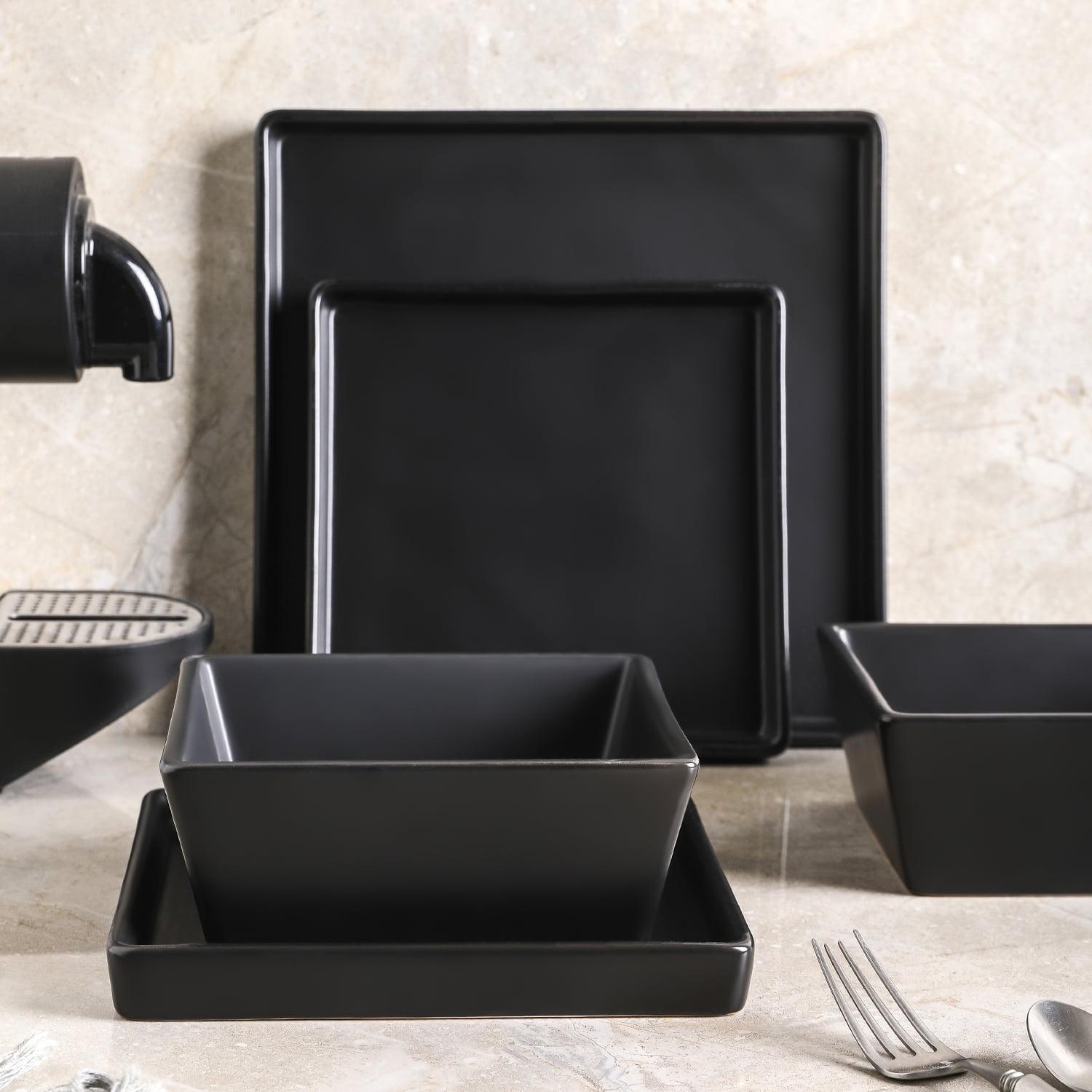 Stone Lain Grace 12-Piece Stoneware Dinnerware Set, Service for 4, Black