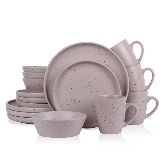 Stone Lain Jade 16-Piece Stoneware Dinnerware Set, Service for 4, Taupe