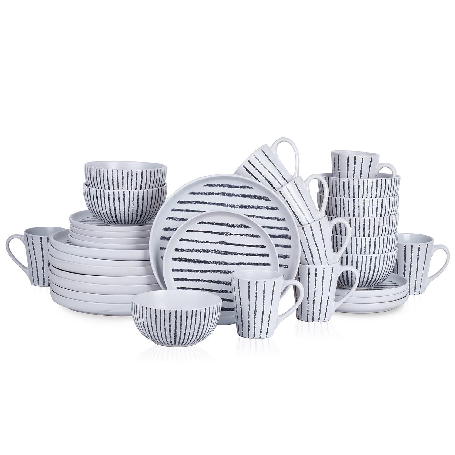 Black and White Ceramic 32-Piece Dinnerware Set, Service for 8