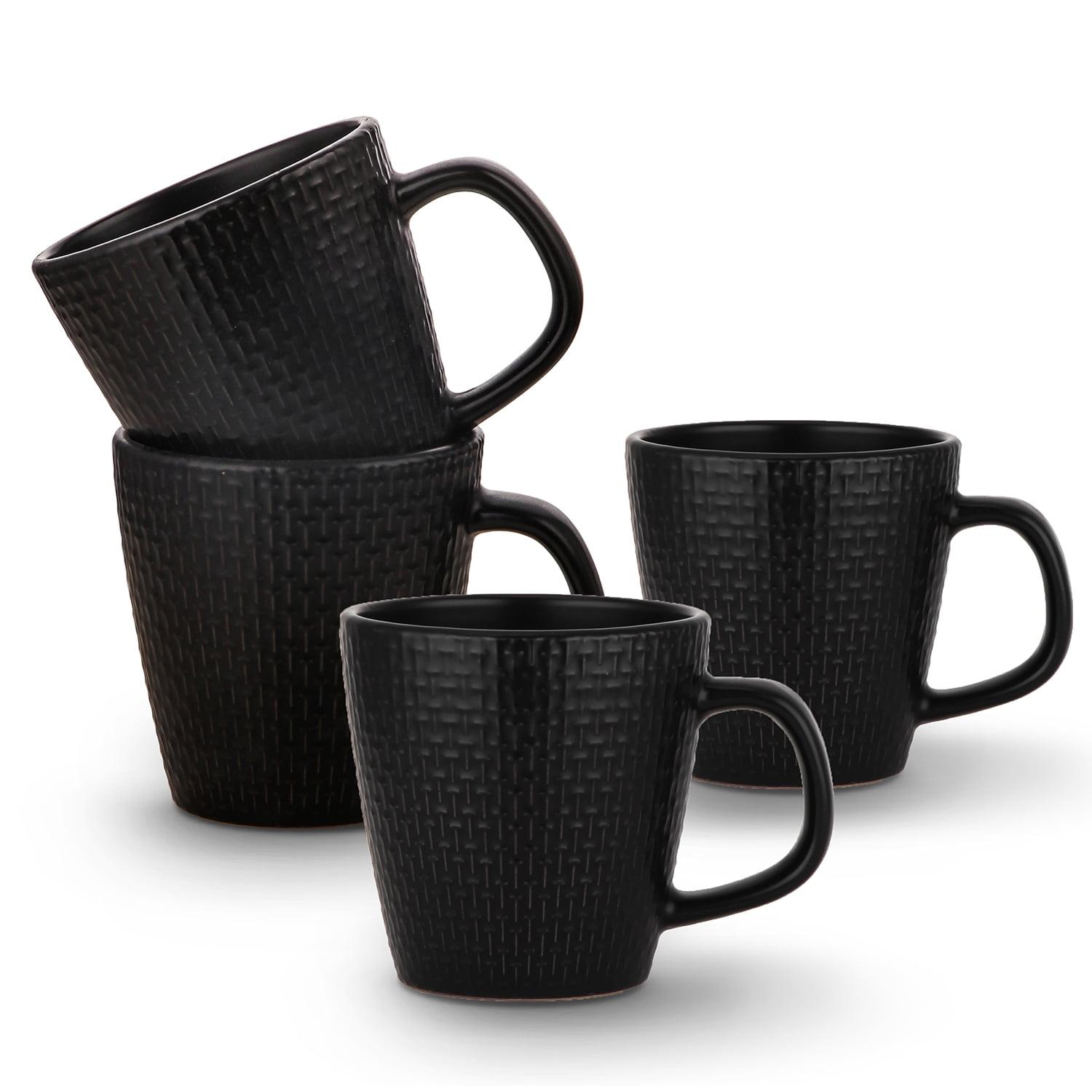 Stone Lain Olivia Stoneware Mug Replacement Set, Black with Embossed Basket Weave