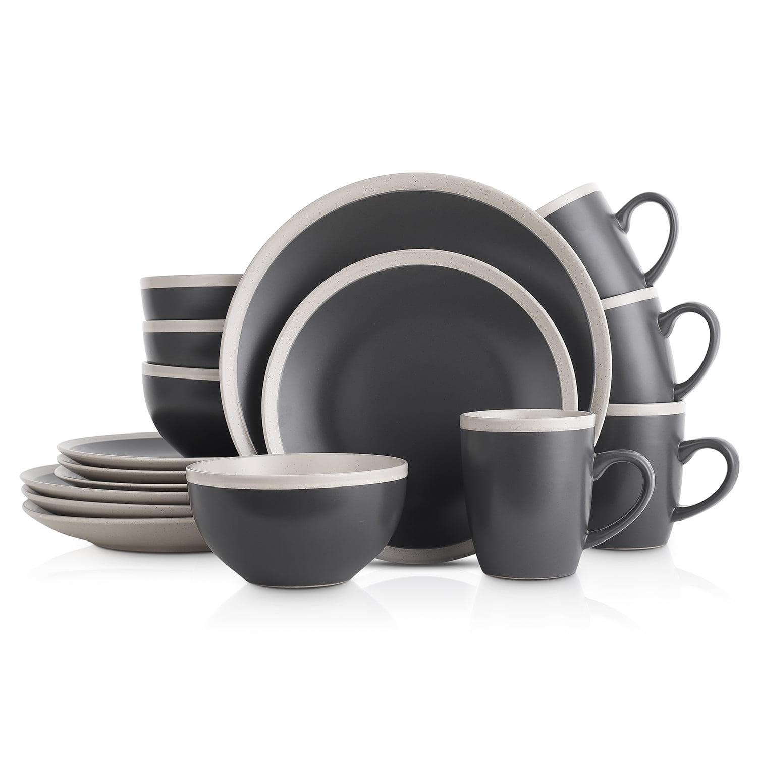 Stone Lain Serenity 16-Piece Stoneware Dinnerware Set, Service for 4, Grey and Cream