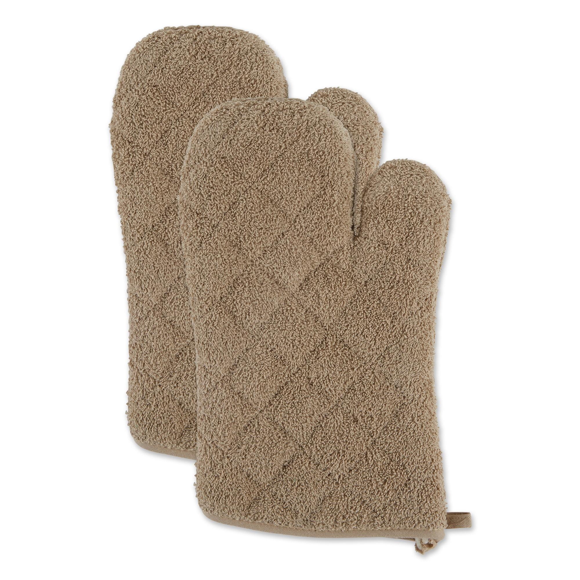 Set of 2 Light Brown Cotton Terry Oven Mitts, 13"