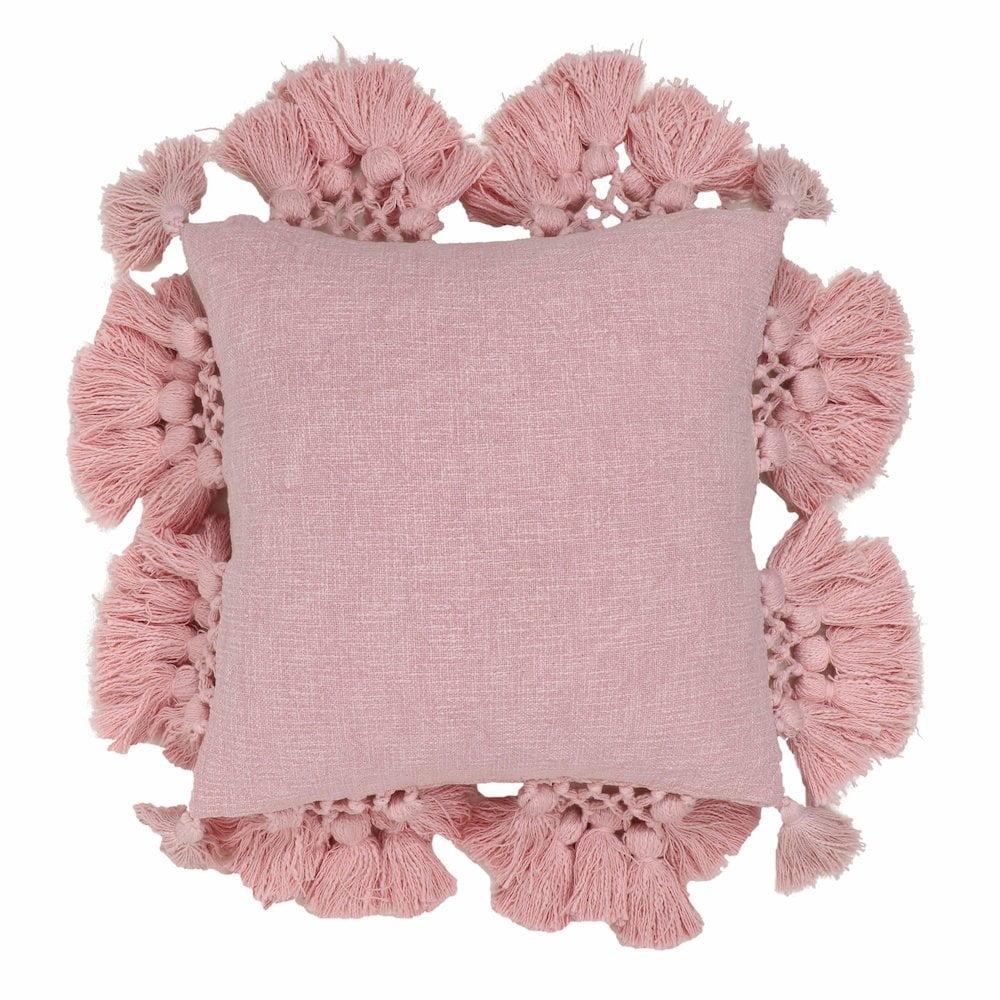 Blush Pink Cotton Tasseled Square Pillow