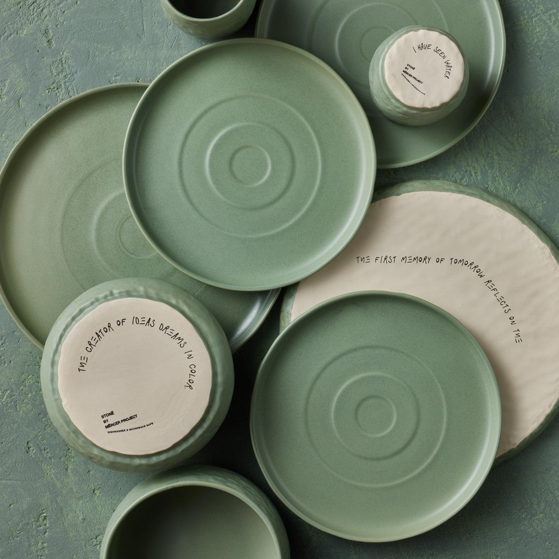 Sage Green Ceramic 16-Piece Textured Dinnerware Set