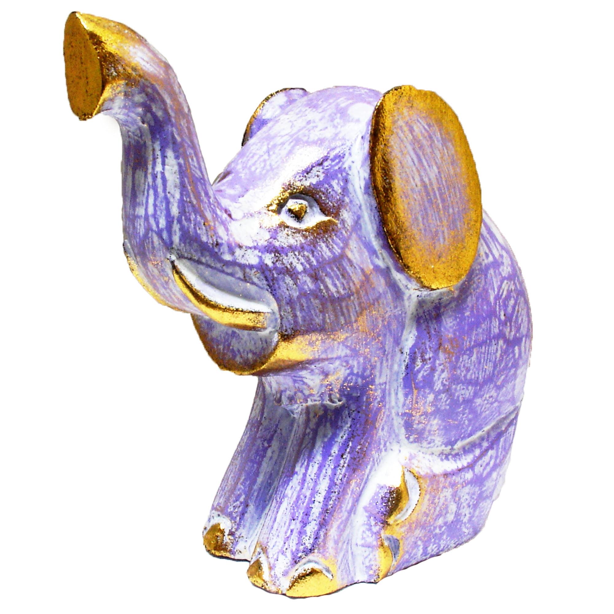 6" Purple and Gold Handcarved Wooden Elephant Figurine