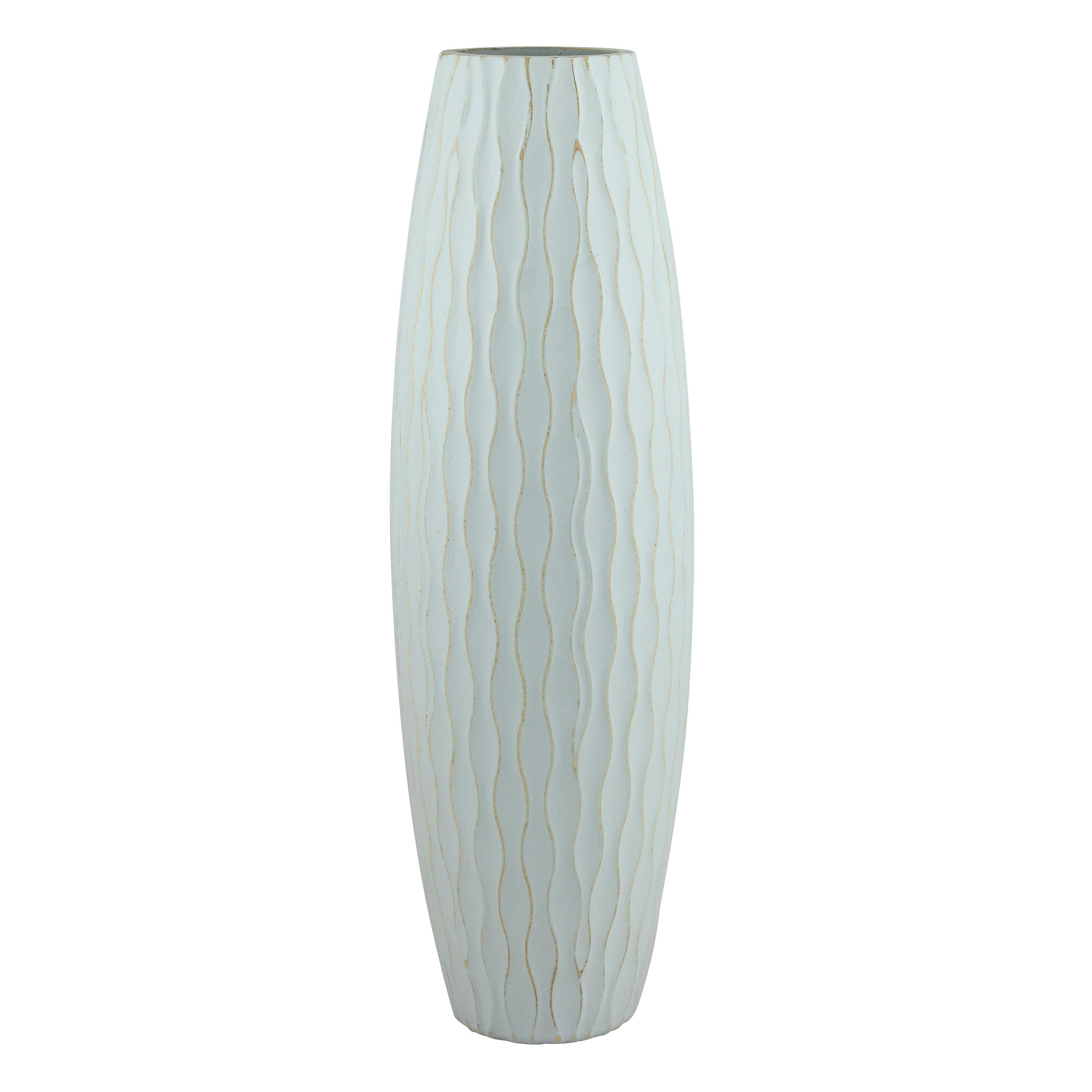 Pale Ocean Blue Wave Textured Wood Vase, 15.7"