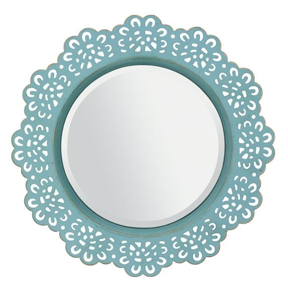 12.5" Floral Metal Lace Wall Mirror Light Blue - Stonebriar Collection: Modern Round Decorative, No Assembly Required
