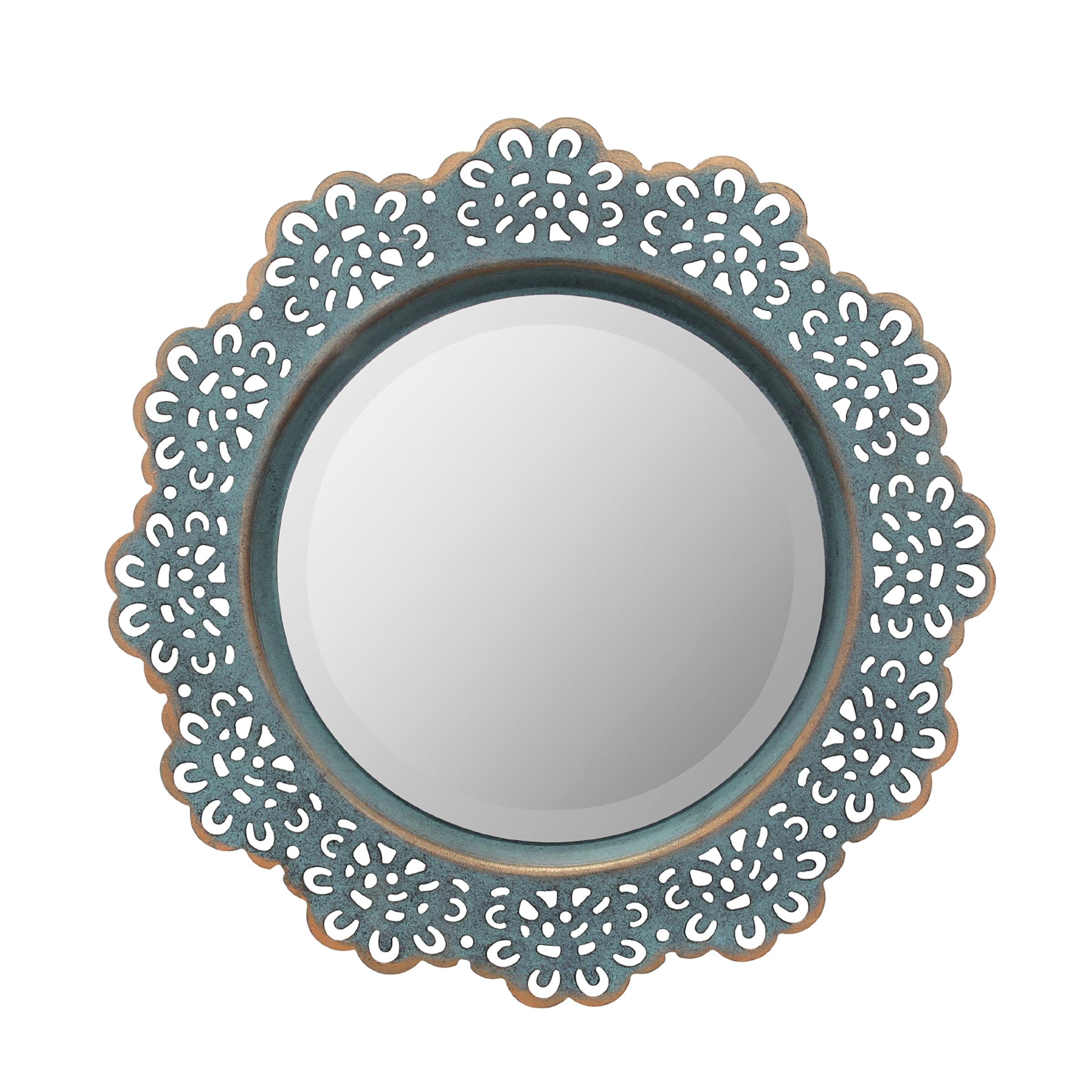 Turquoise French Country Metal Lace 14.57" Accent Mirror