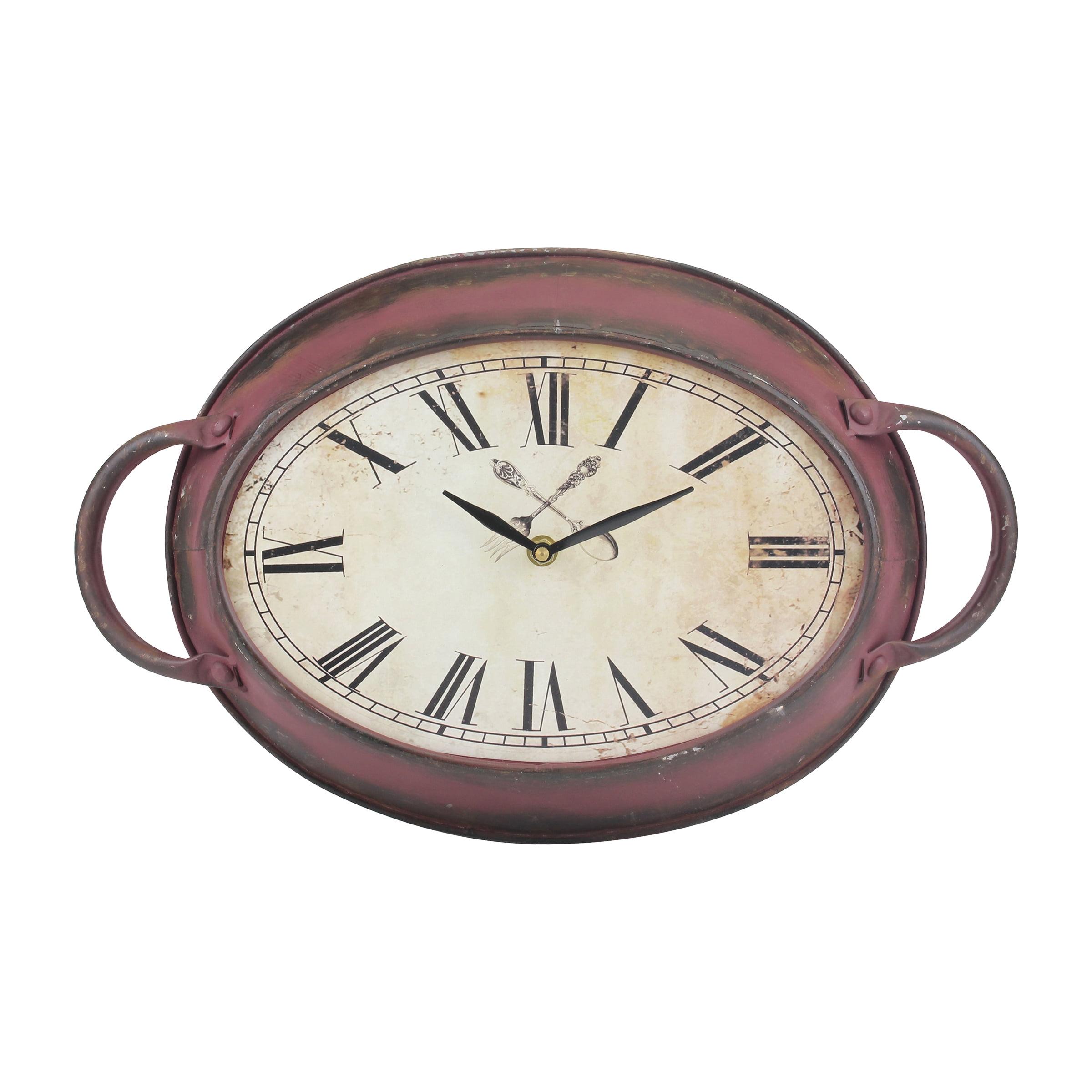 16.5" Red Rustic Metal Oval Wall Clock with Roman Numerals