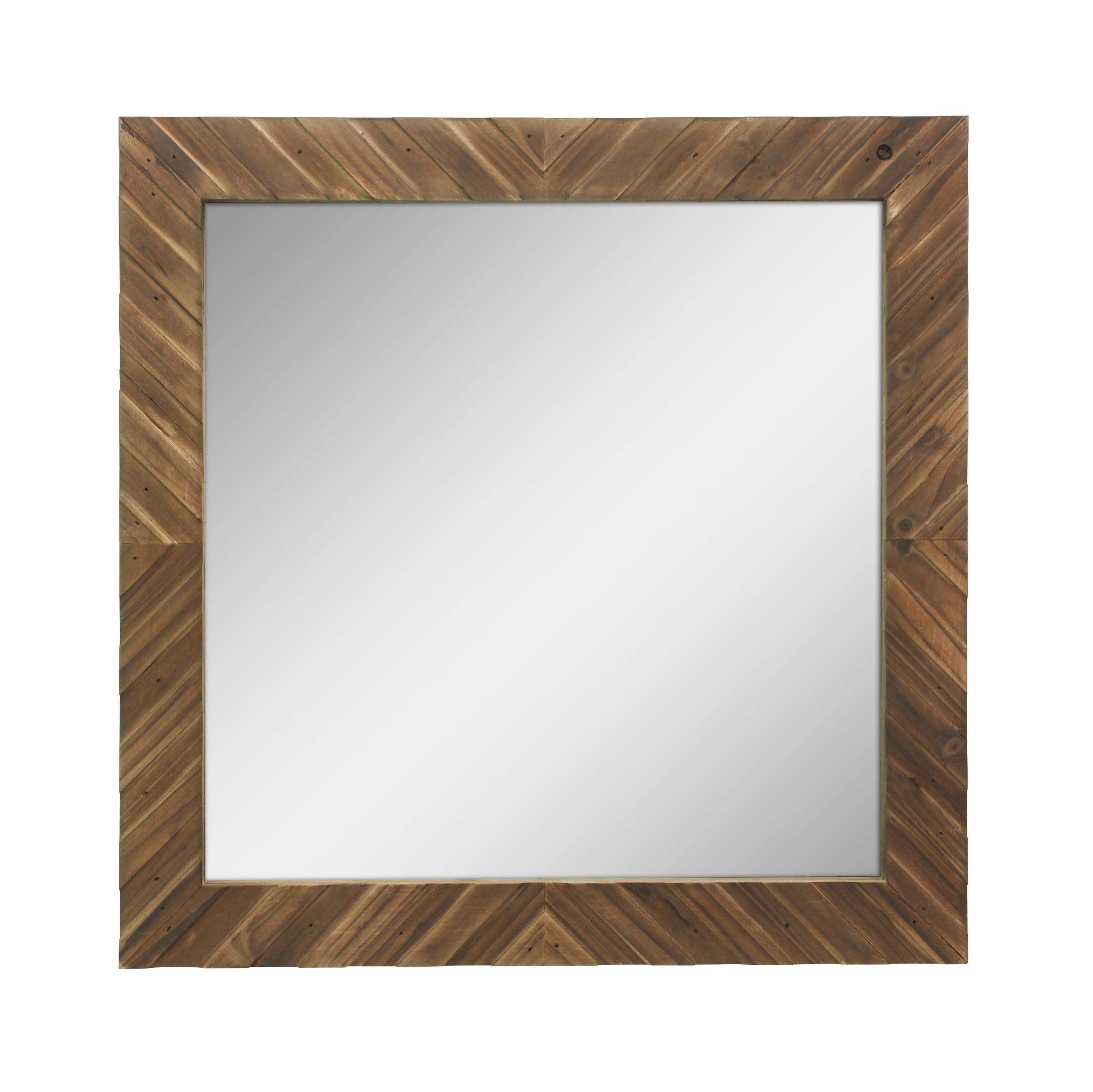 Rustic Square Chevron 20" Wood Wall Mirror with Natural Finish