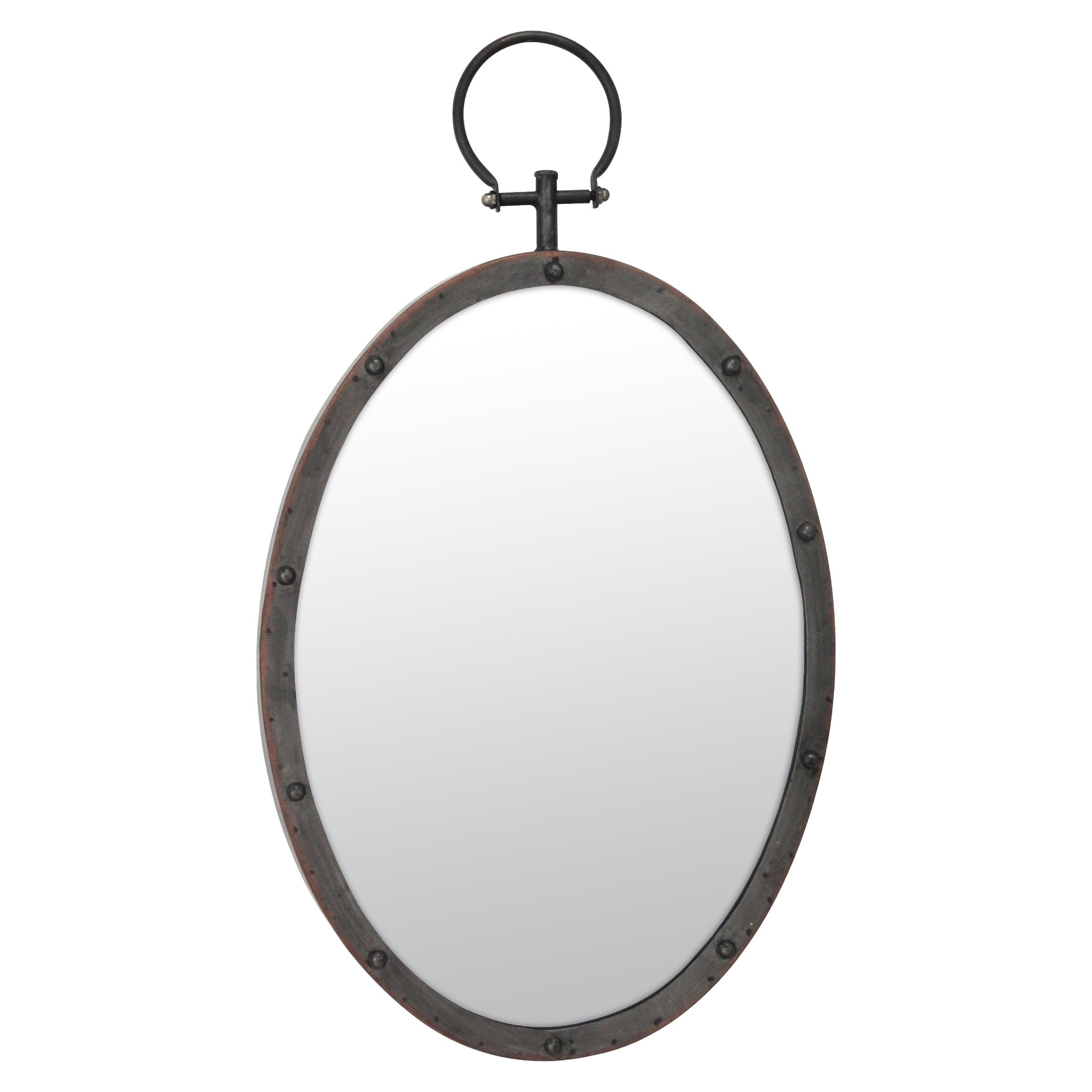 Oval Bronze Industrial Wall Mirror with Hanging Loop