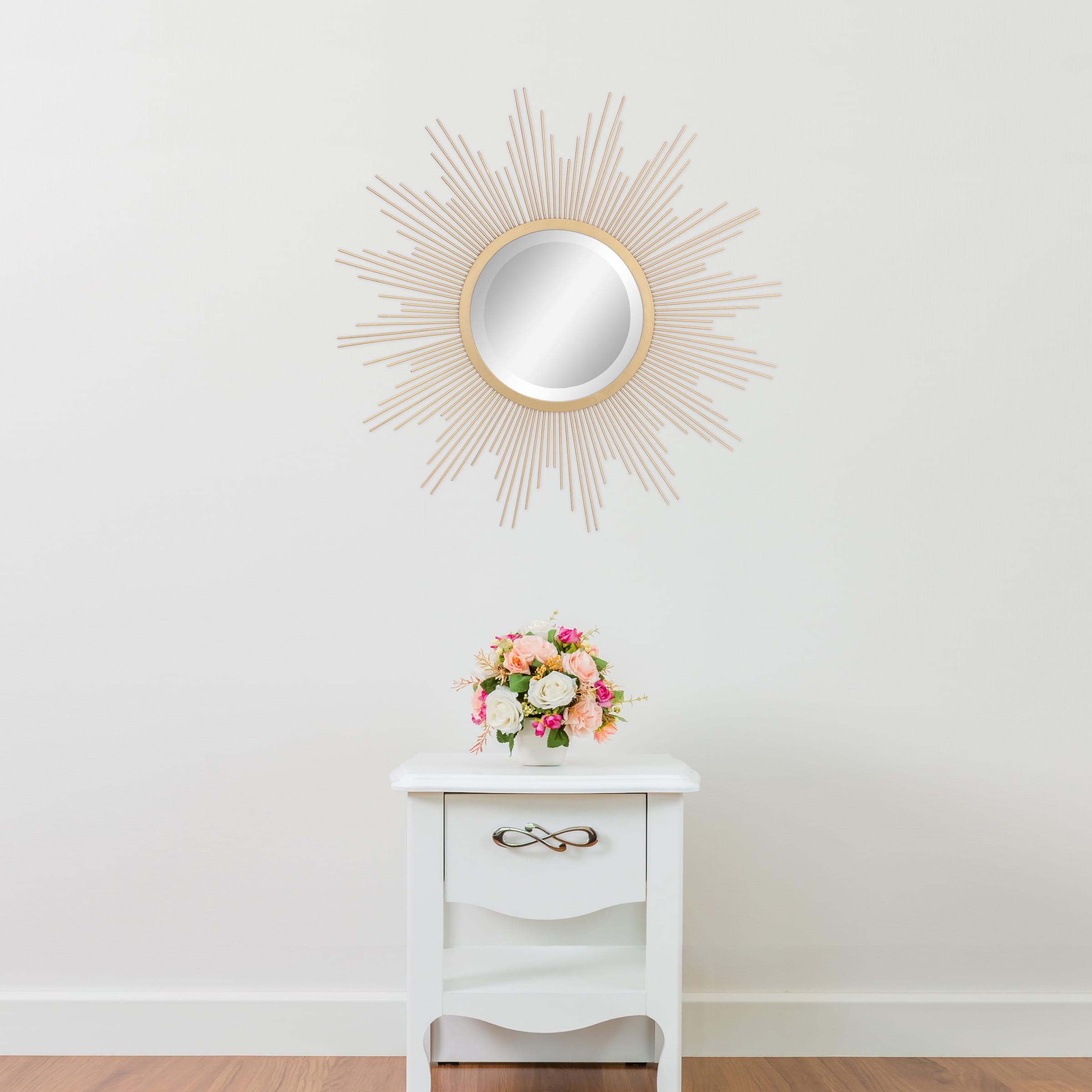 24" Round Wood and Gold Sunburst Wall Mirror