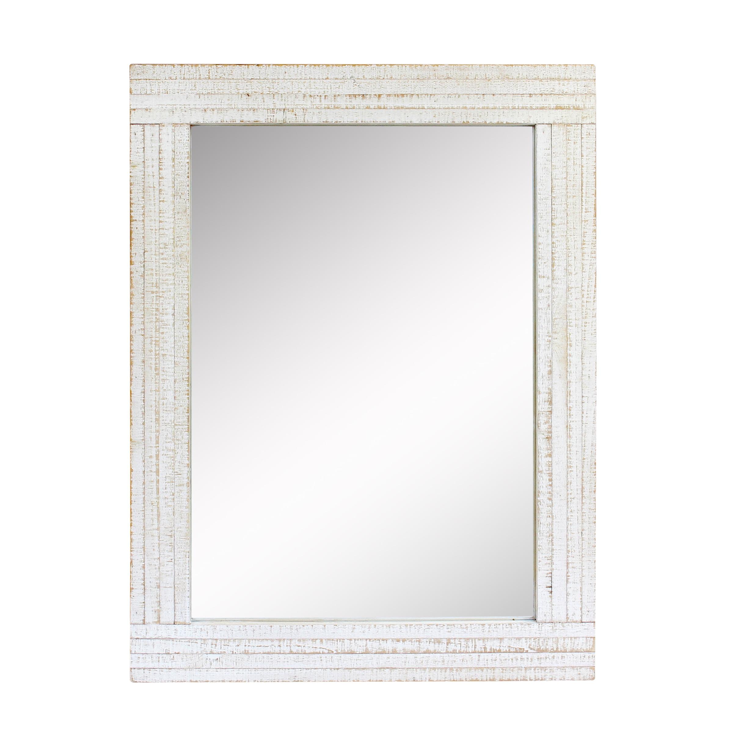 Rustic Off-White 24" x 18" Natural Wood Rectangle Wall Mirror