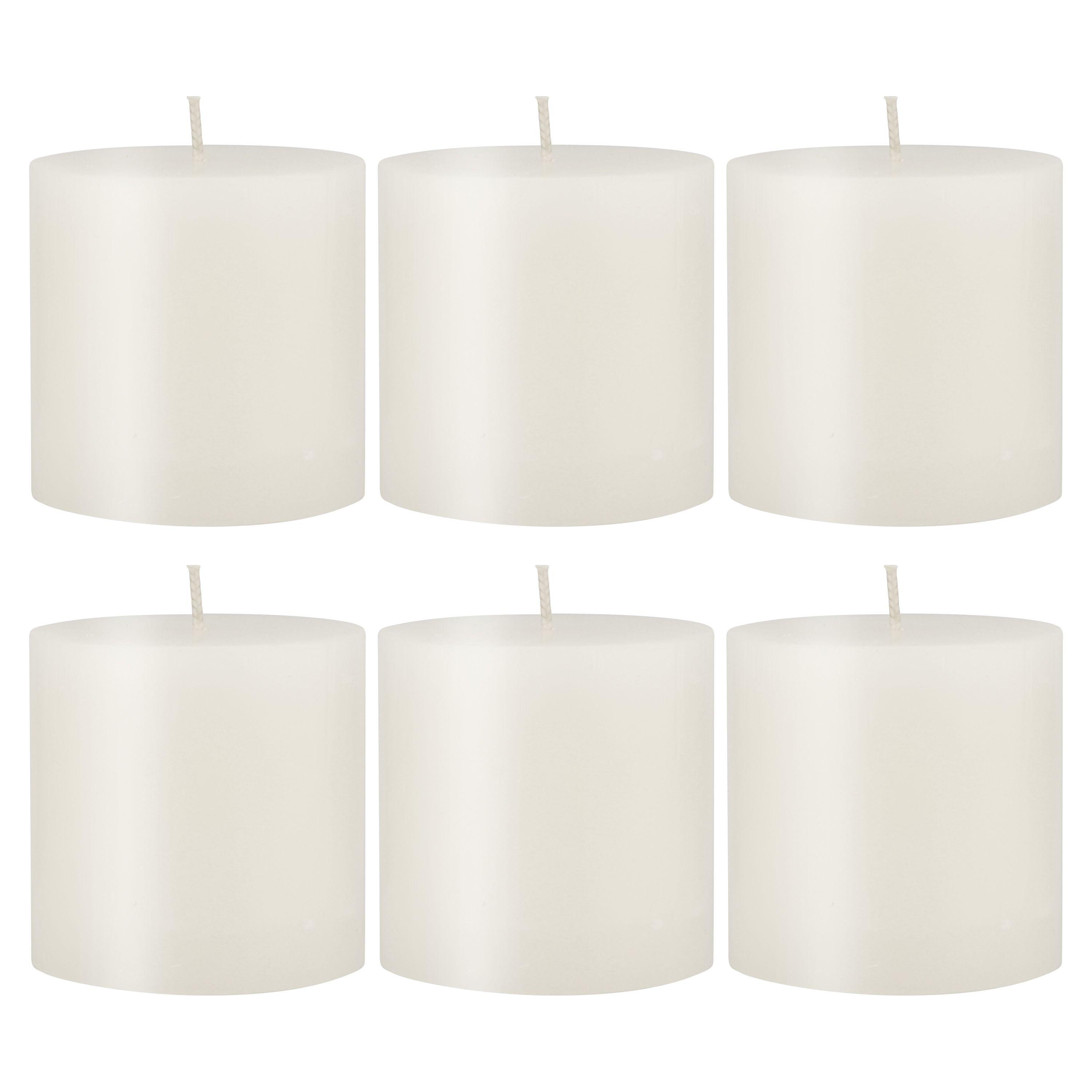 3"x3" 6pk Unscented Flat top Smooth Pillar Candles White - Stonebriar Collection: Machine-Poured, 40hr Burn Time, Cotton Wick