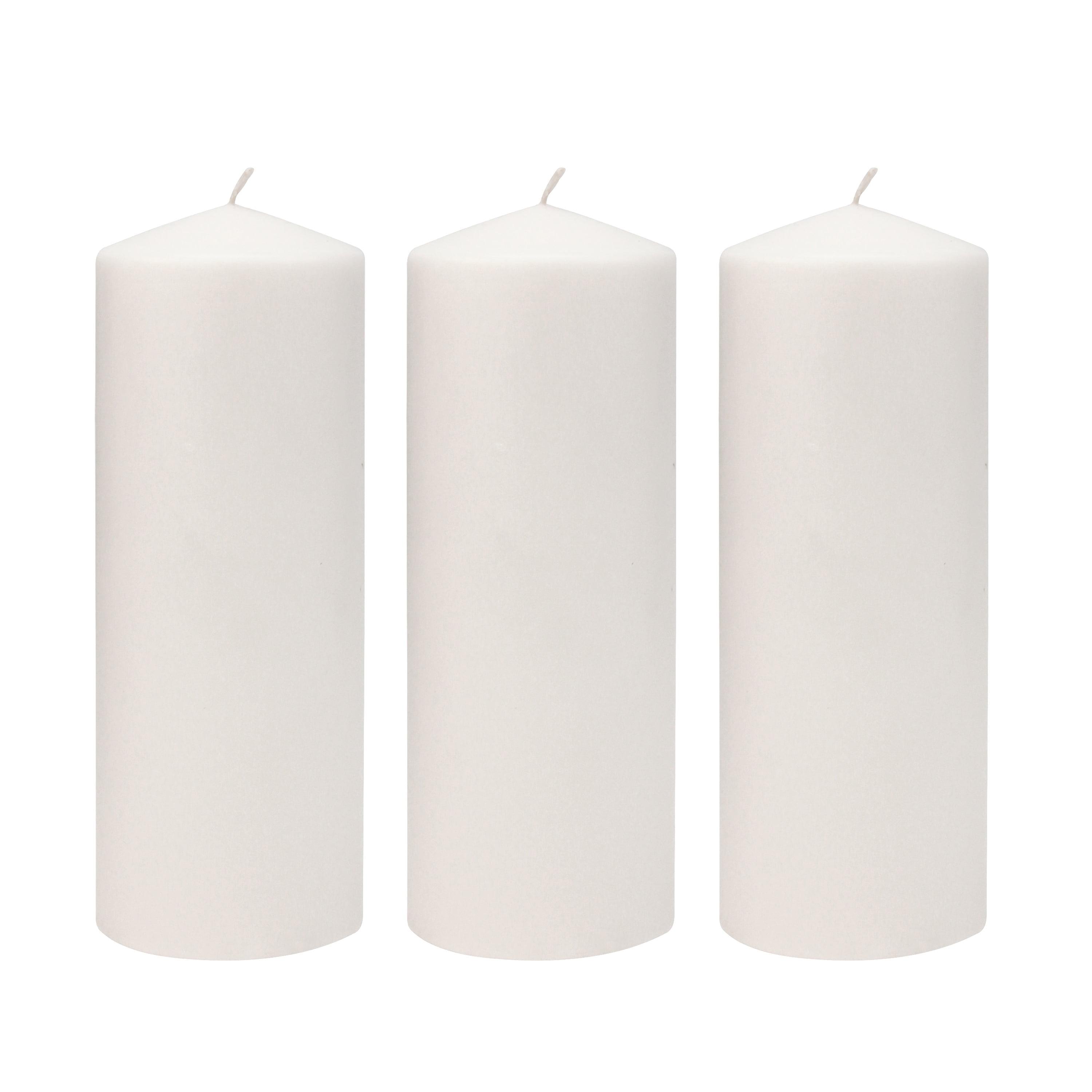 White 3" x 8" Dripless Unscented Pillar Candles, 3 Pack